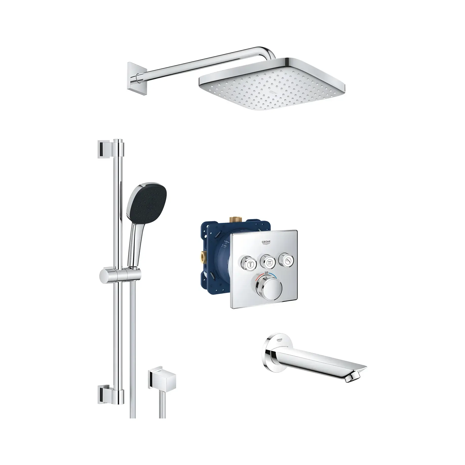 Душова система прихованого монтажу з виливом для ванни Grohtherm SmartControl з Vitalio Comfort 250 Grohe UA202801C3 — вид на білому тлі