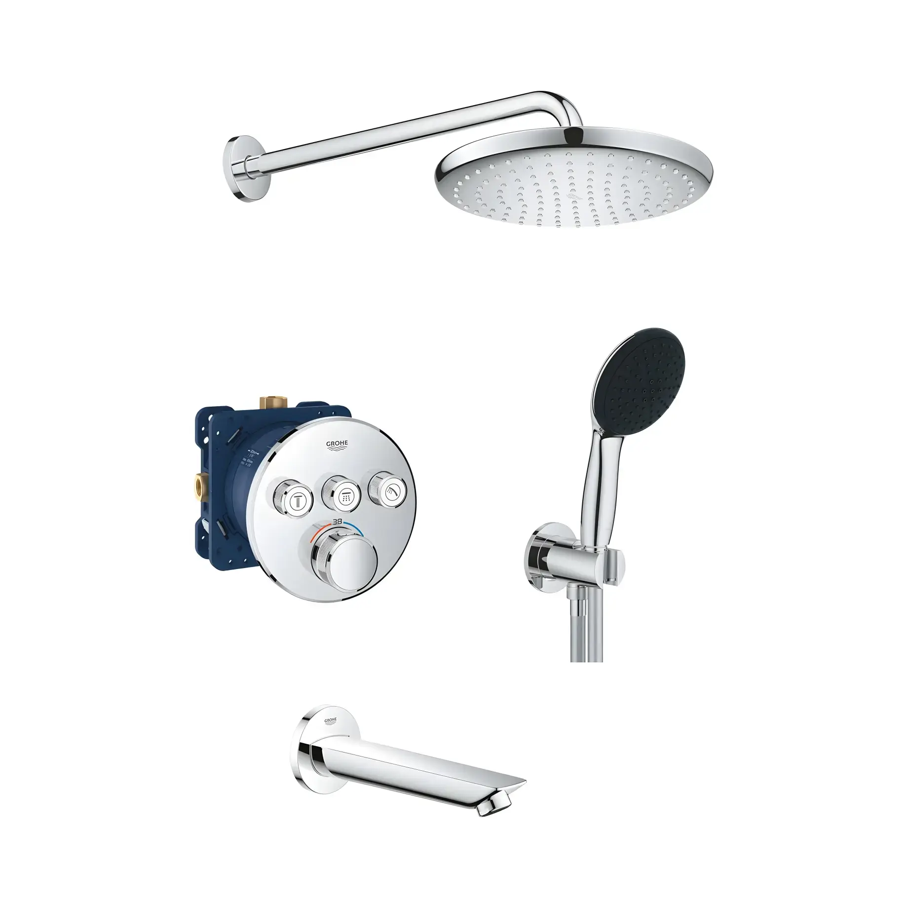Душова система прихованого монтажу Grohtherm SmartControl з Vitalio Start 250 Grohe UA202802R3 — вид на білому тлі