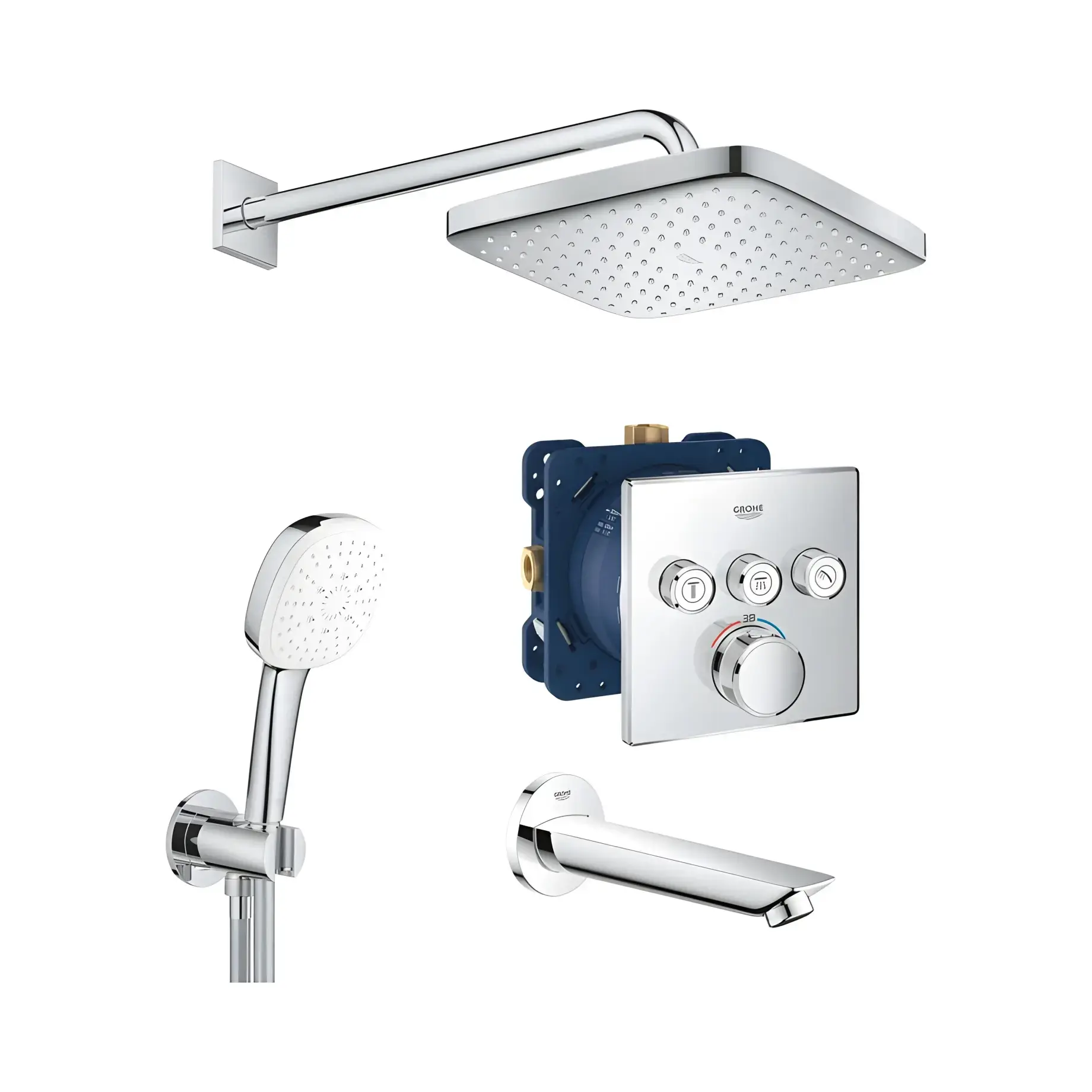Душова система прихованого монтажу Grohtherm SmartControl з New Tempesta 250 Grohe UA26415SC6 Chrome — вид на білому тлі