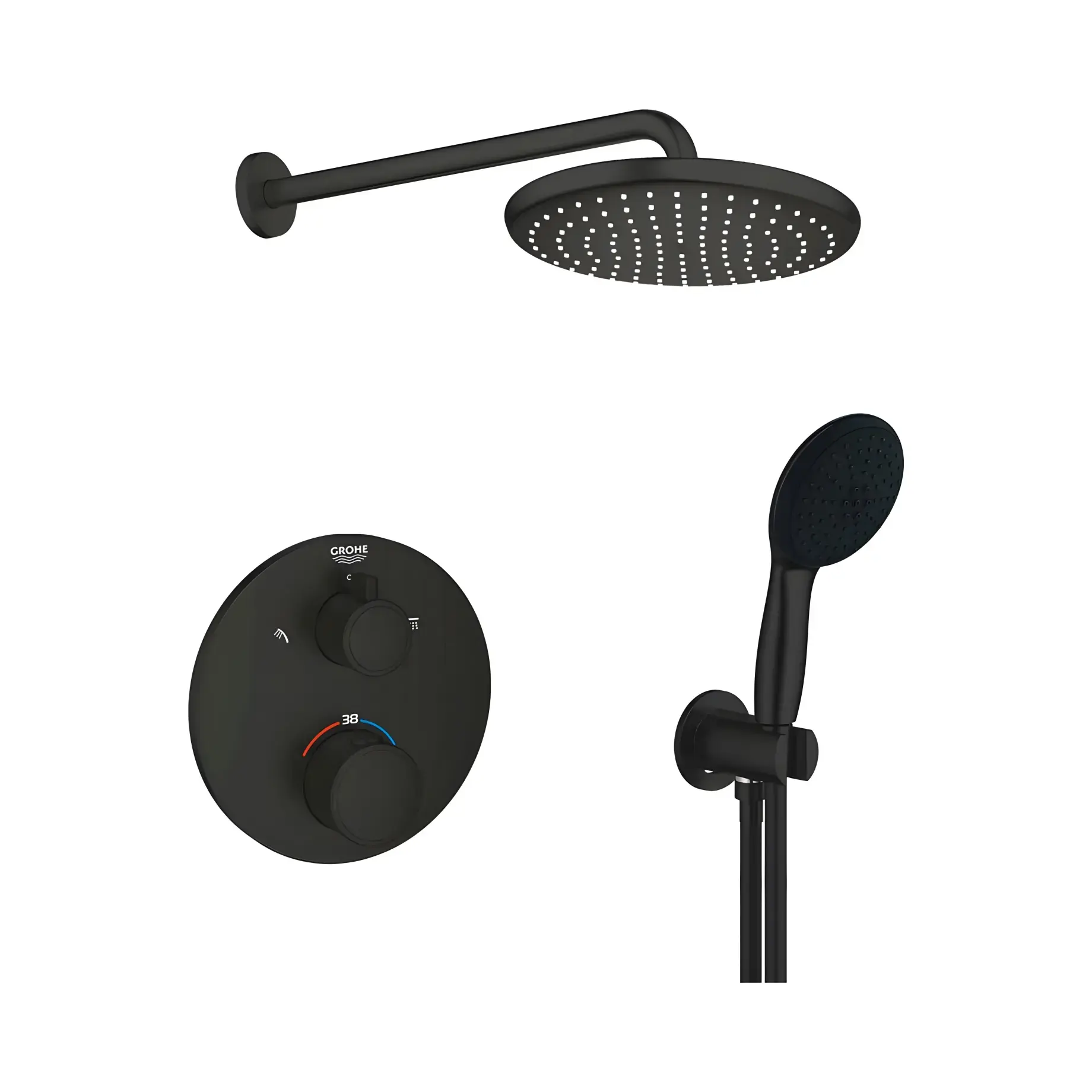Душова система прихованого монтажу Grohtherm з Tempesta 250 Grohe UA26415SC9 Black — вид на білому тлі