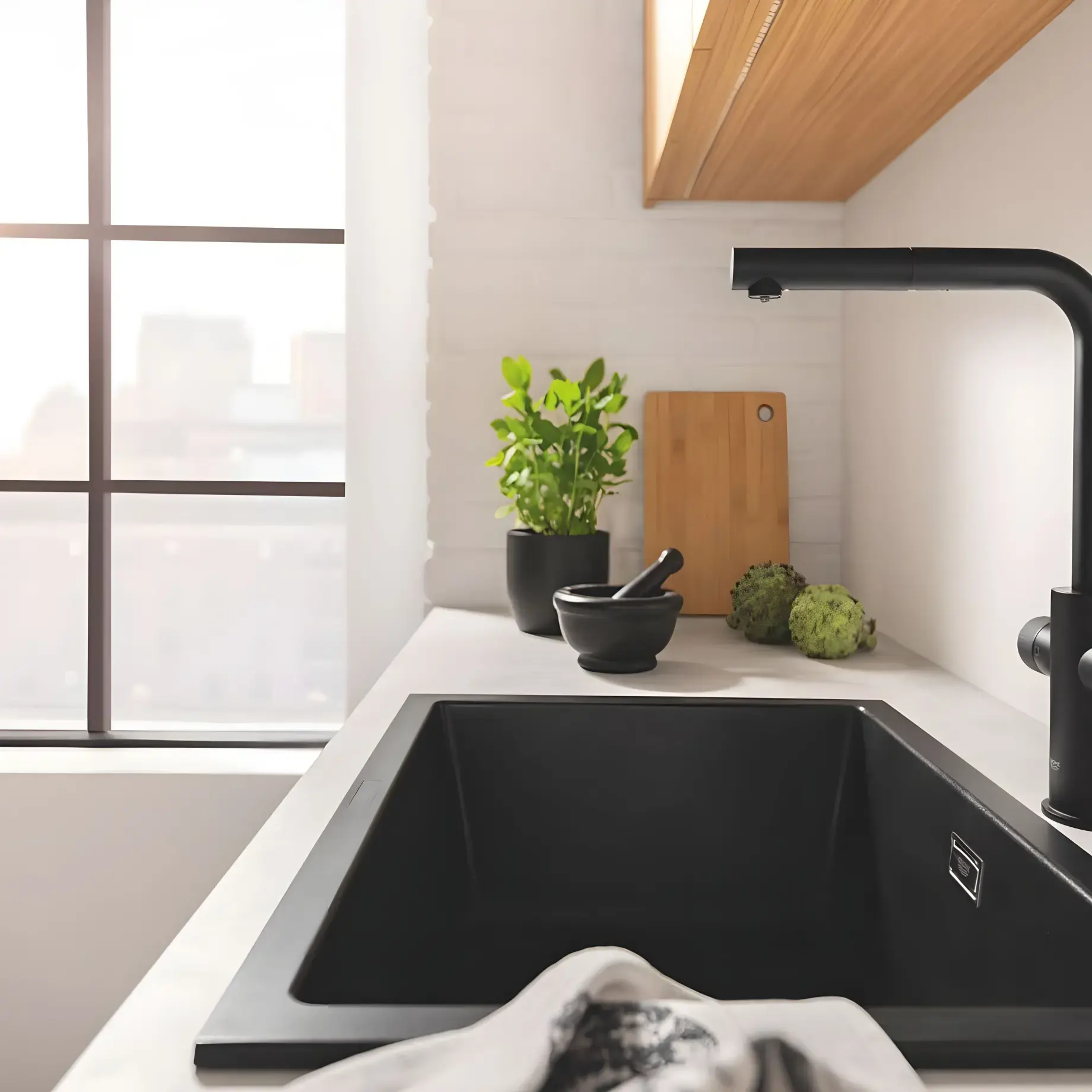 Змішувач для кухні під фільтр з витяжним виливом Blue Pure Minta Grohe 30590KF0 Phantom Black — вид згори