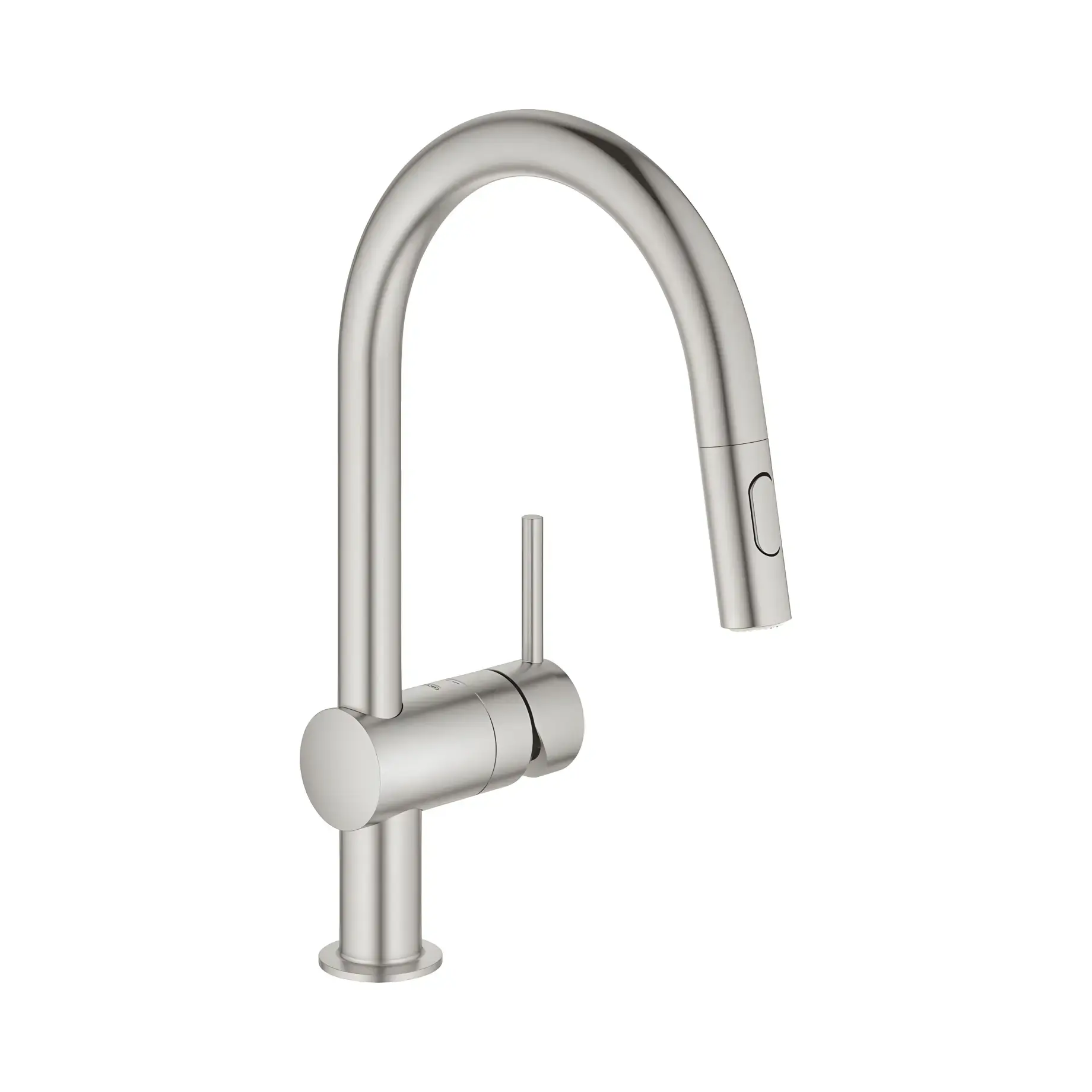 Змішувач для кухні з витяжним виливом Minta Grohe 32321DC2 Super Steel — вид на білому тлі
