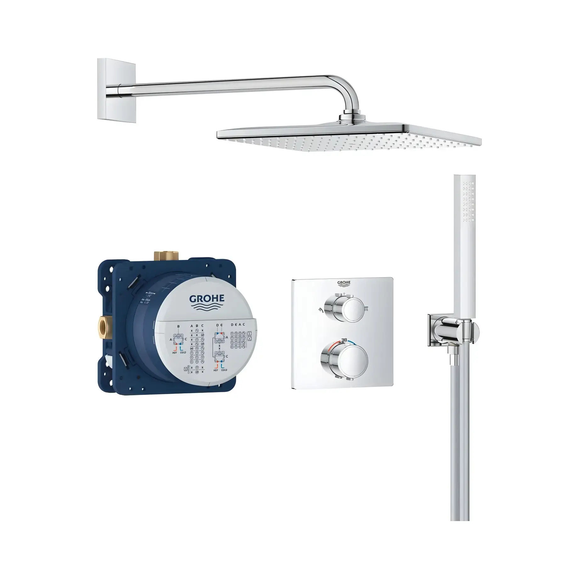 Душова система прихованого монтажу Precision з Vitalio Rain Mono 310 Cube Grohe 34881000 Chrome — вид на білому тлі