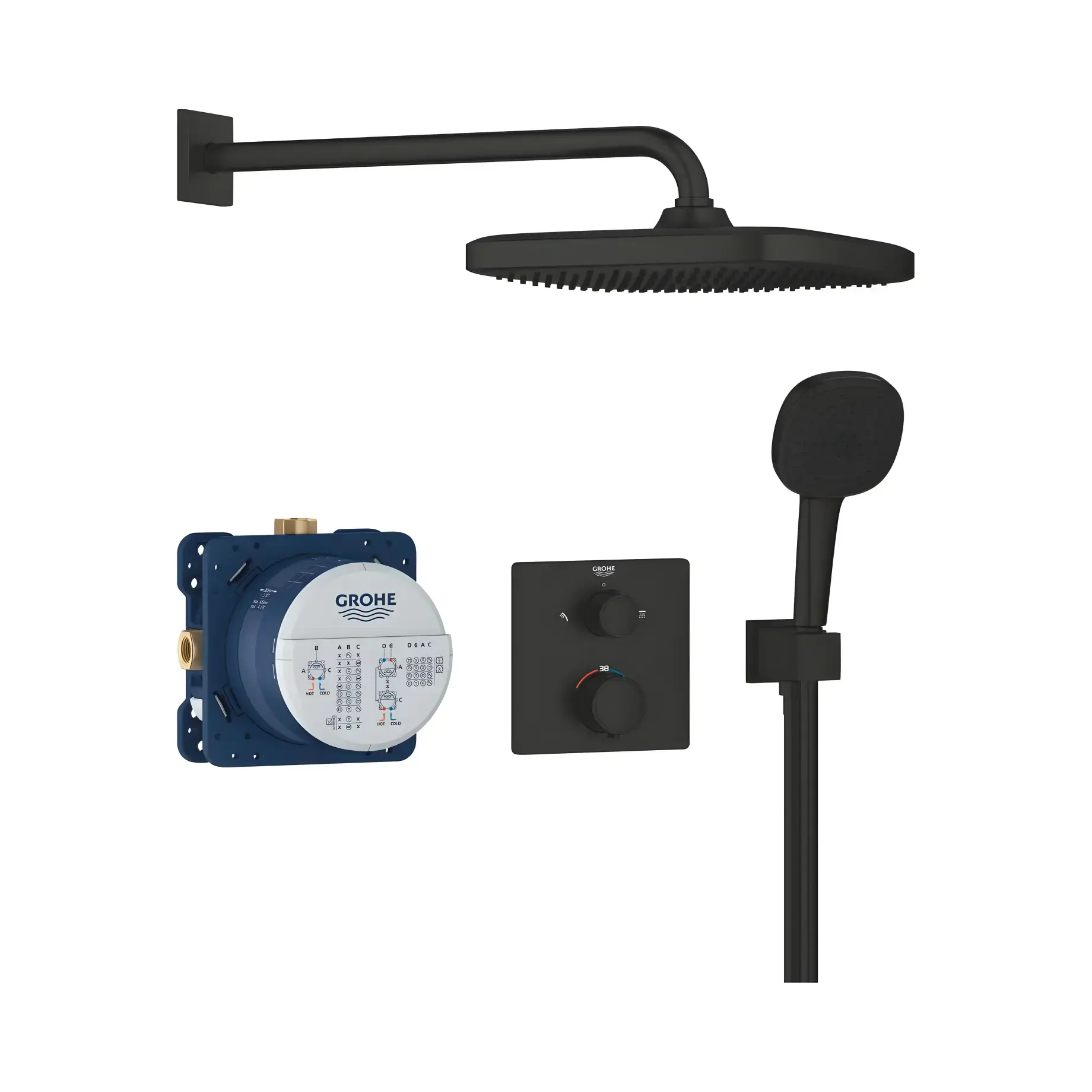 Душова система прихованого монтажу Precision з Vitalio Comfort 250 Grohe 348822430 Black — вид на білому тлі