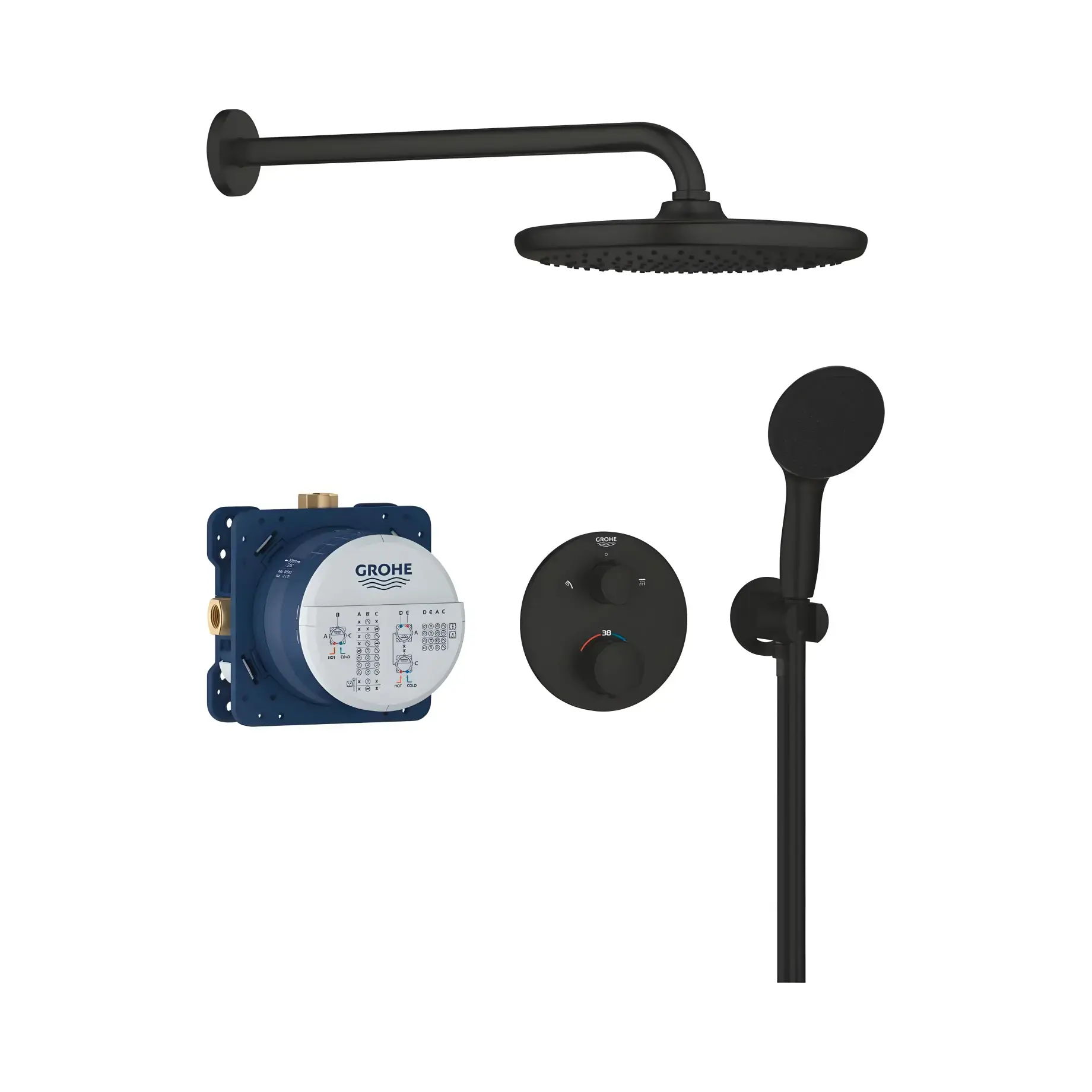 Душова система прихованого монтажу Precision з Vitalio Start 250 Grohe 348832430 Black — вид на білому тлі