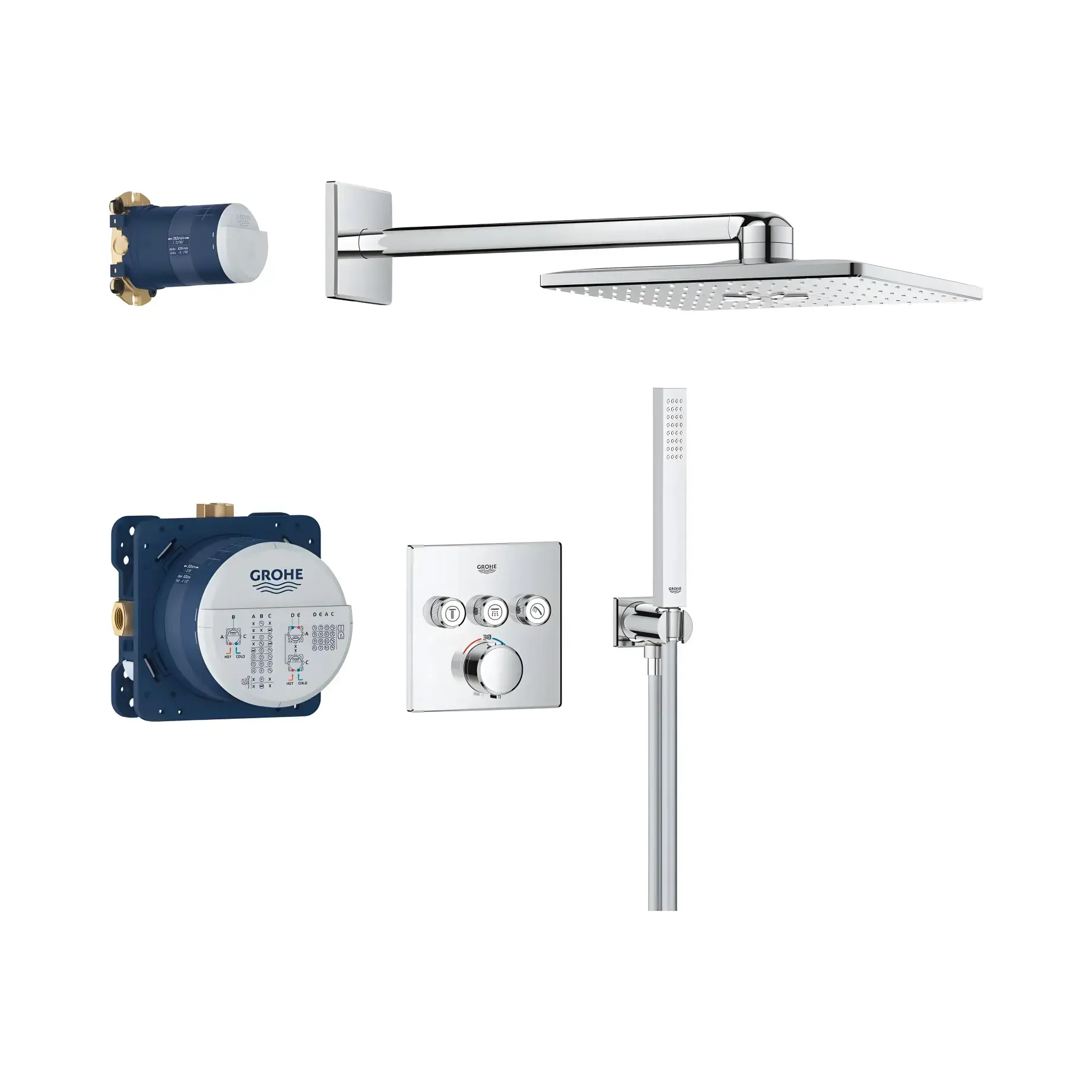 Душова система прихованого монтажу Precision SmartControl з Vitalio SmartActive 310 Cube Grohe 34875000 — вид на білому тлі