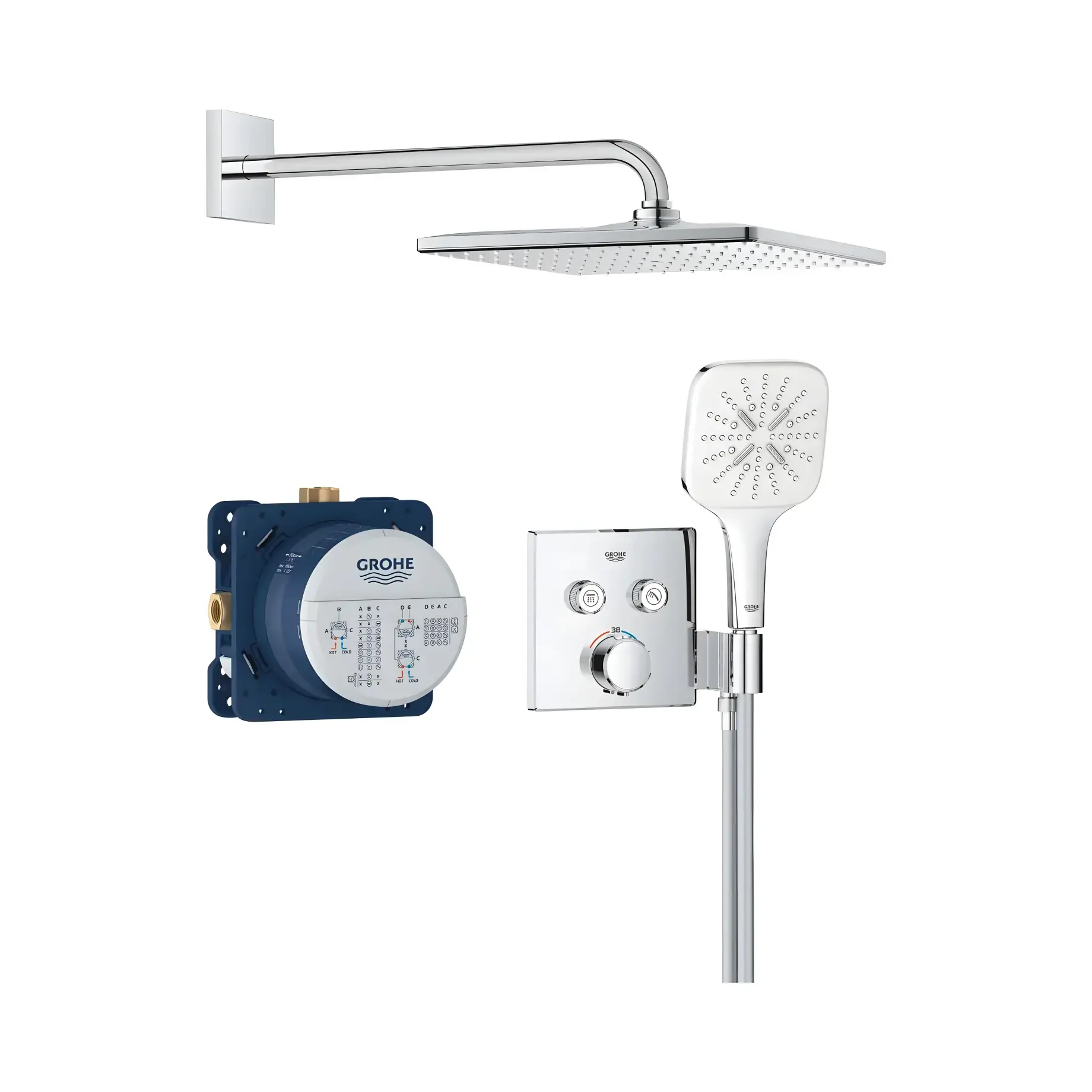 Душова система прихованого монтажу Precision SmartControl з Vitalio Rain Mono 310 Cube Grohe 34876000 Chrome — вид на білому тлі
