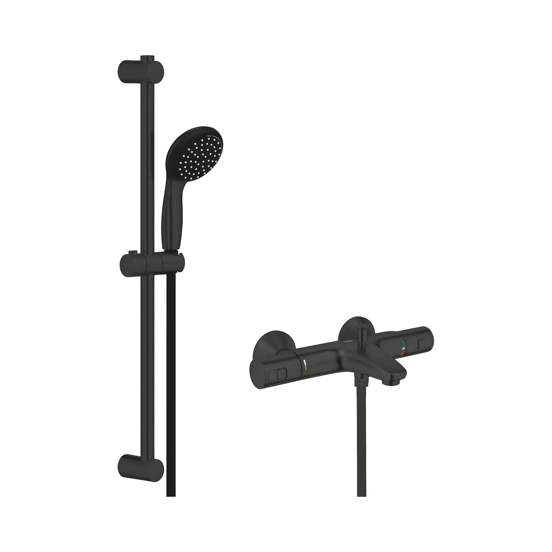 Термостат для ванни Precision Start з душовим гарнітуром Grohe UA303907T1 Black — вид на білому тлі