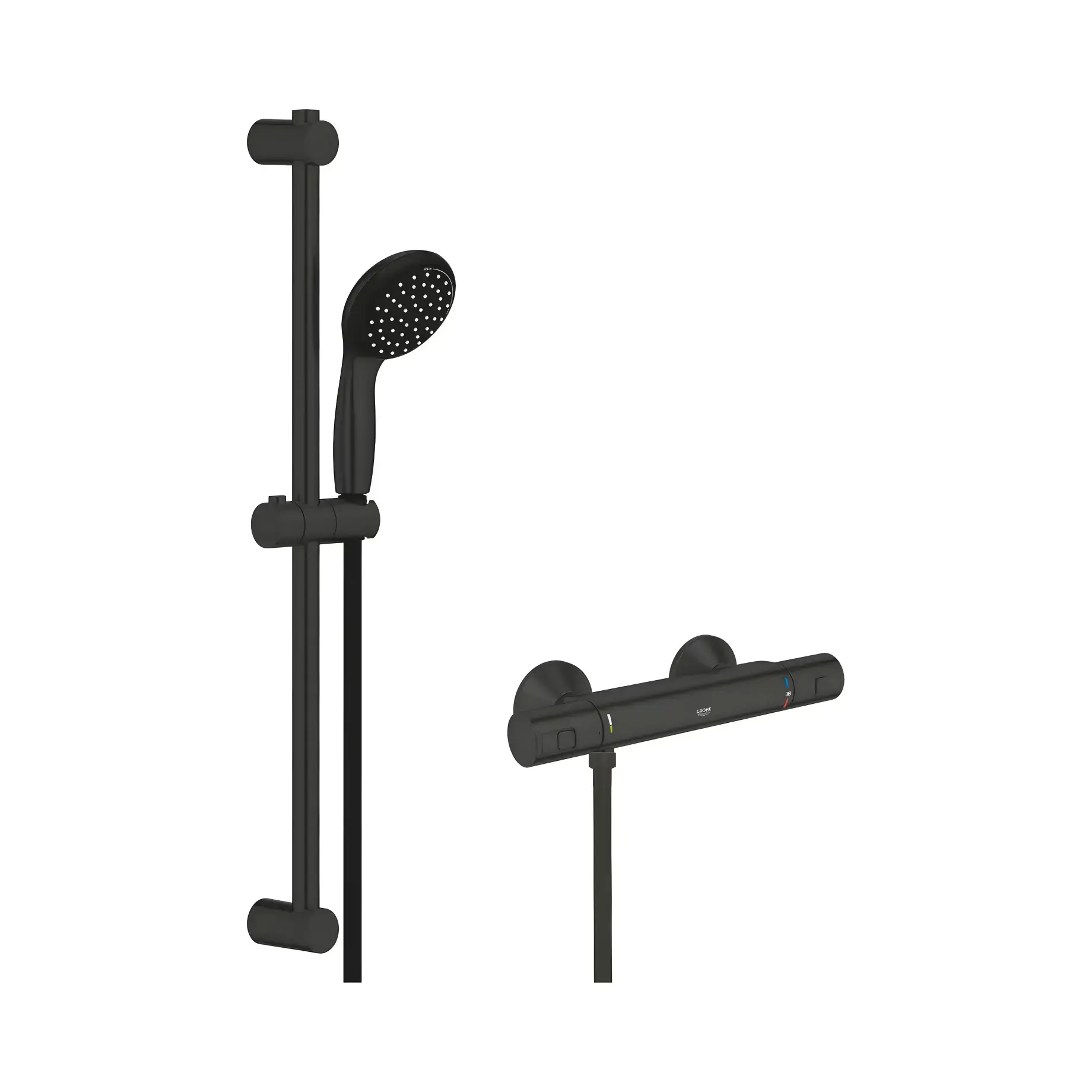 Термостат для душу Precision Start з душовим гарнітуром Grohe UA303908T1 Black — вид на білому тлі