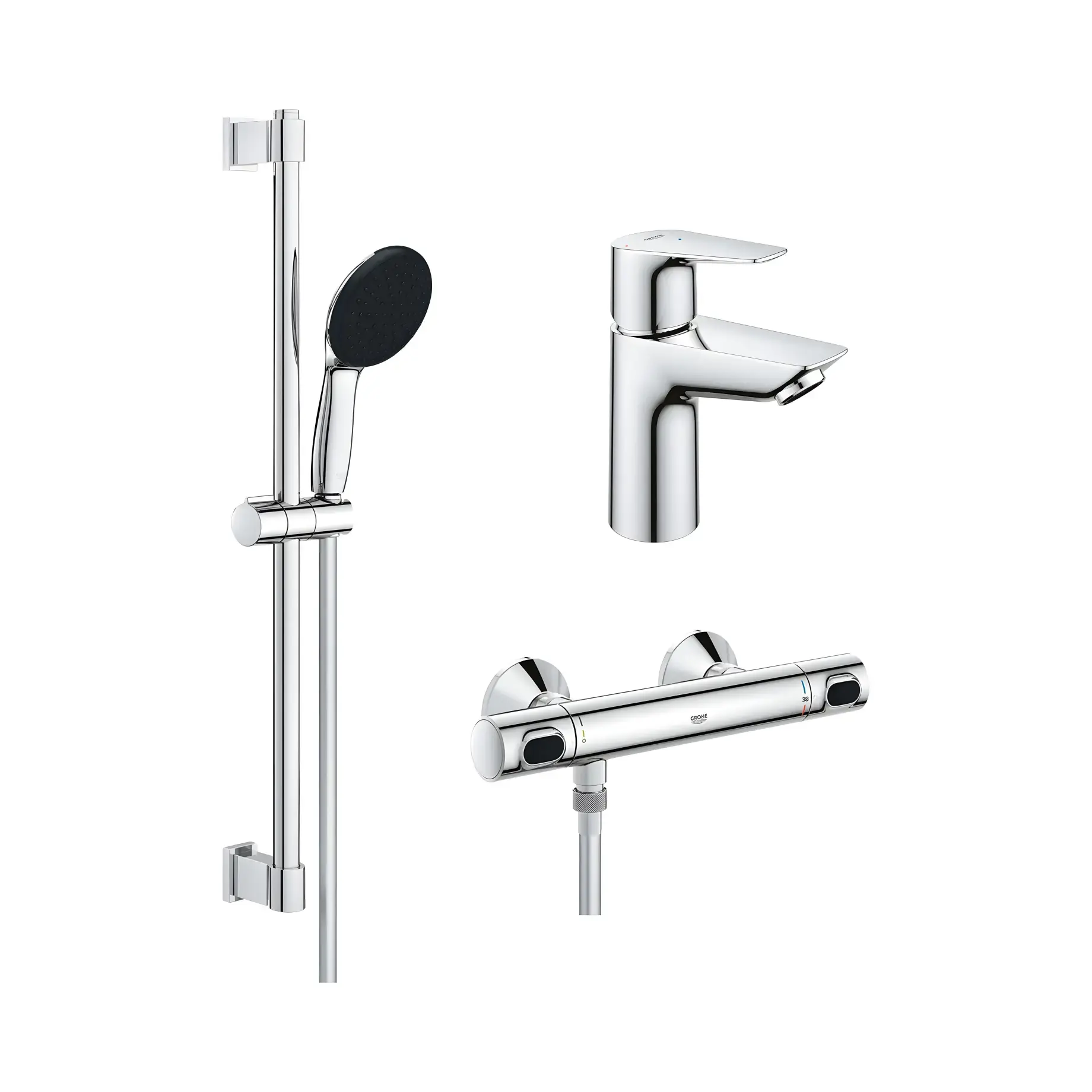 Набір змішувачів для душу 3 в 1 Precision Start Edge QuickFix Grohe UA202503TE Chrome — вид на білому тлі