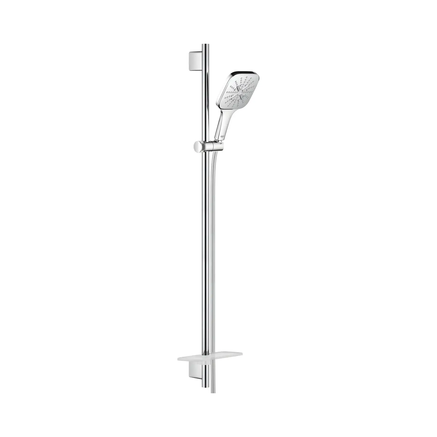 Душовий гарнітур на 3 типи стрюменю зі стійкою 900 мм Rainshower SmartActive 130 Cube Grohe 26586000 Chrome — вид на білому тлі
