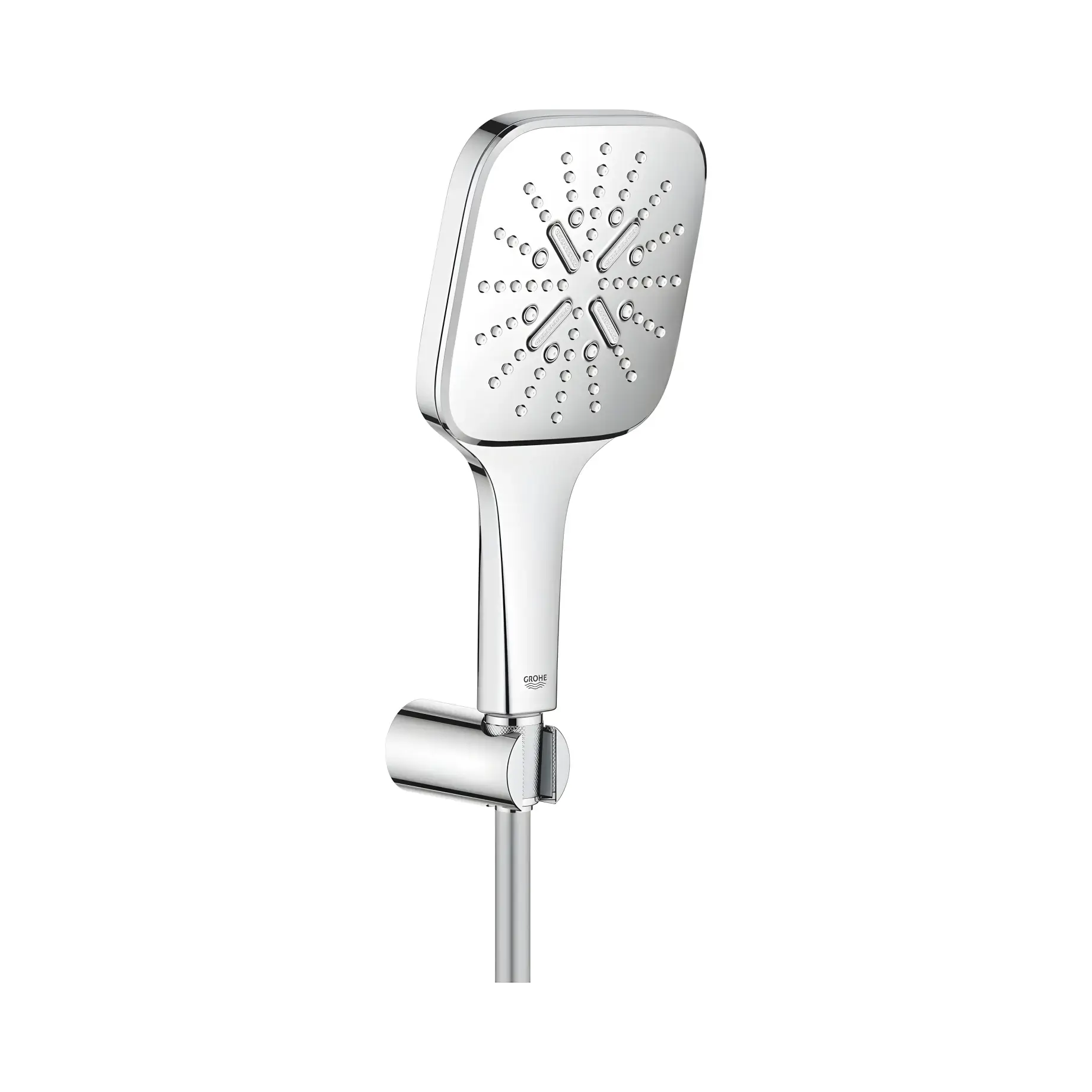 Душовий гарнітур на 3 типи струменю Rainshower SmartActive 130 Cube Grohe 26589000 Chrome — вид на білому тлі