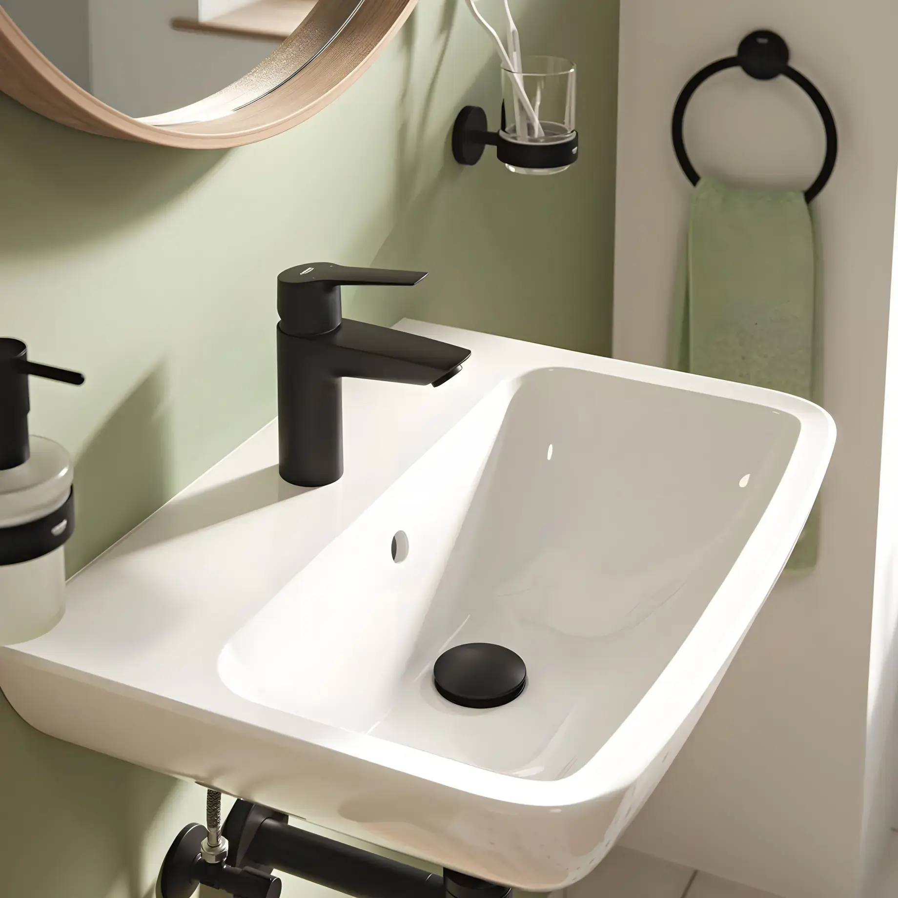 Змішувач для раковини Start з донним клапаном Push-Open, розмір S QuickFix Grohe 235502432 Matt Black — вид спереду
