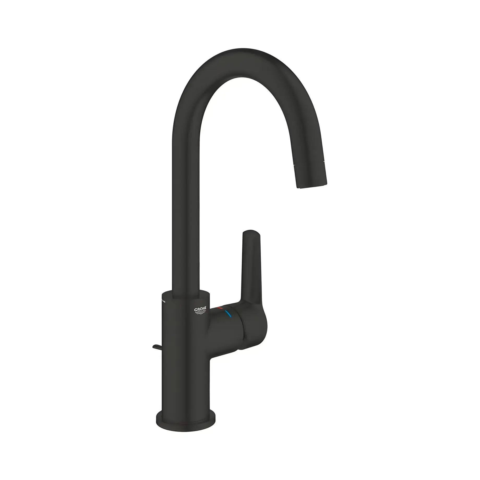 Змішувач для раковини високий Start, з донним клапаном, розмір L QuickFix Grohe 242032432 Matt Black — вид на білому тлі