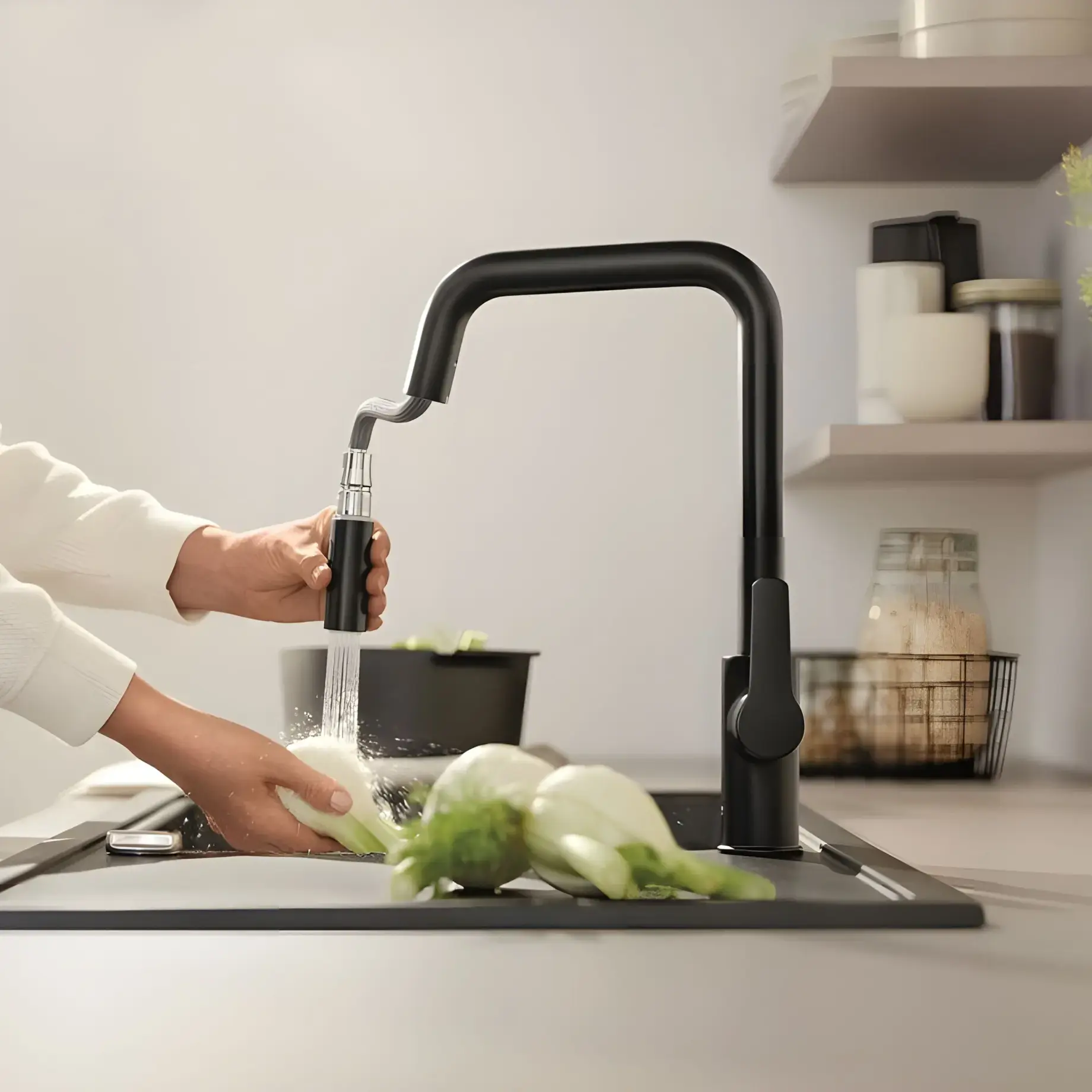 Смеситель для кухни с вытяжным изливом Start QuickFix Grohe 306312430 — боковой ракурс