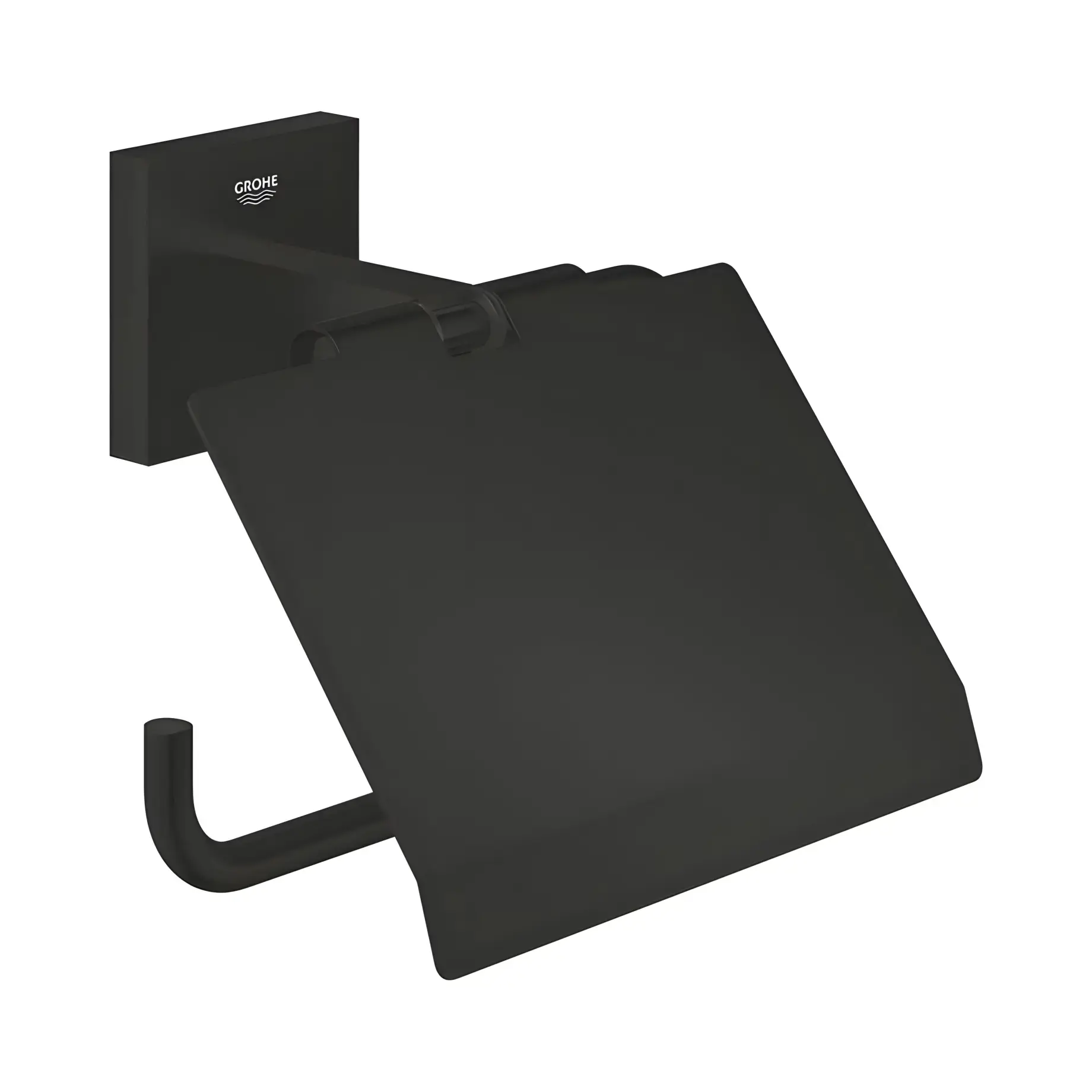 Тримач для туалетного паперу Start Cube QuickFix Grohe 411022430 Matt Black — вид на білому тлі