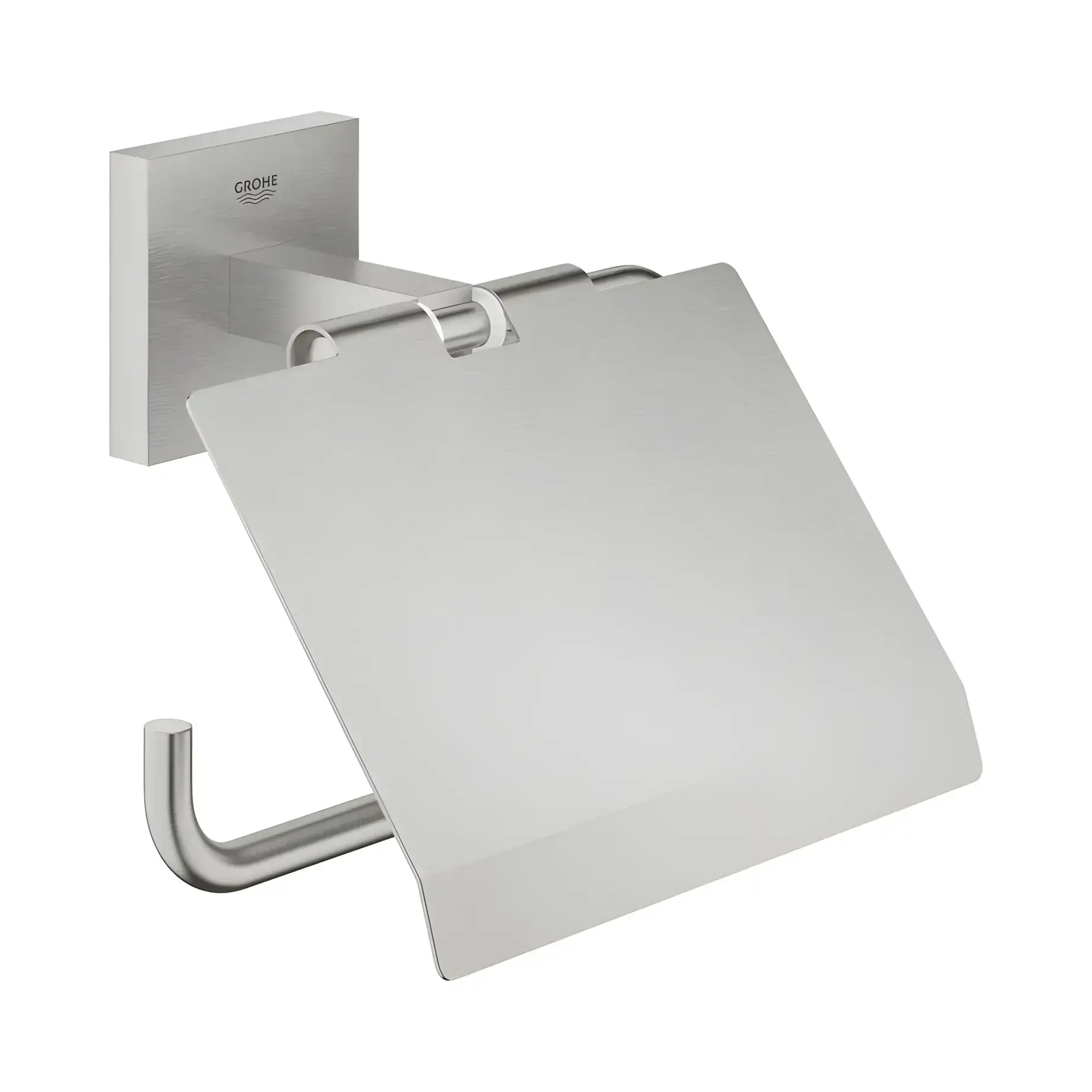 Тримач для туалетного паперу Start Cube QuickFix Grohe 41102DC0 Super Steel — вид на білому тлі