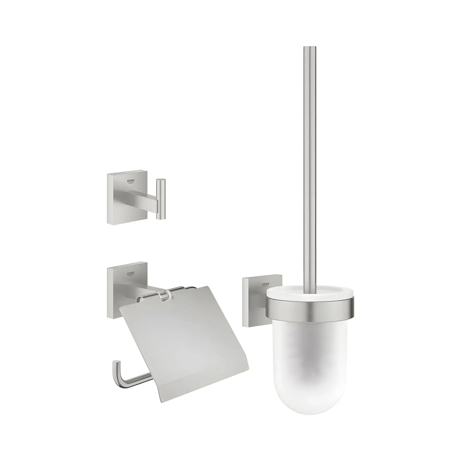 Набір аксесуарів 3 в 1 Start Cube QuickFix Grohe 41123DC0 Super Steel — вид на білому тлі