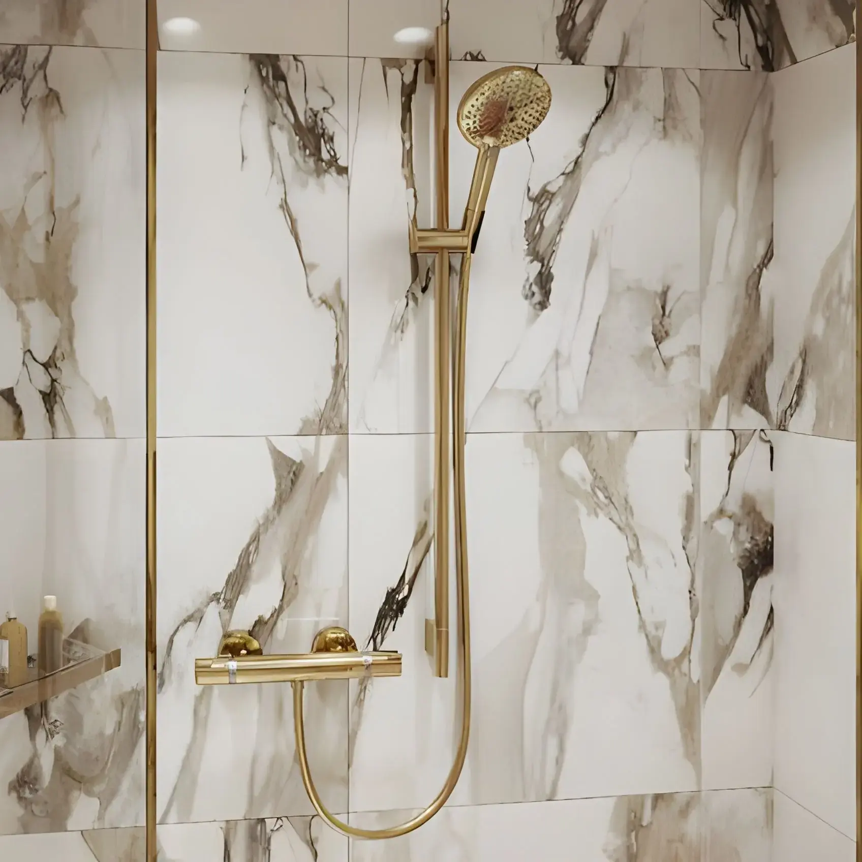 Кутова душова поличка AddStoris Hansgrohe 41741990 Polished Gold Optic — вид спереду