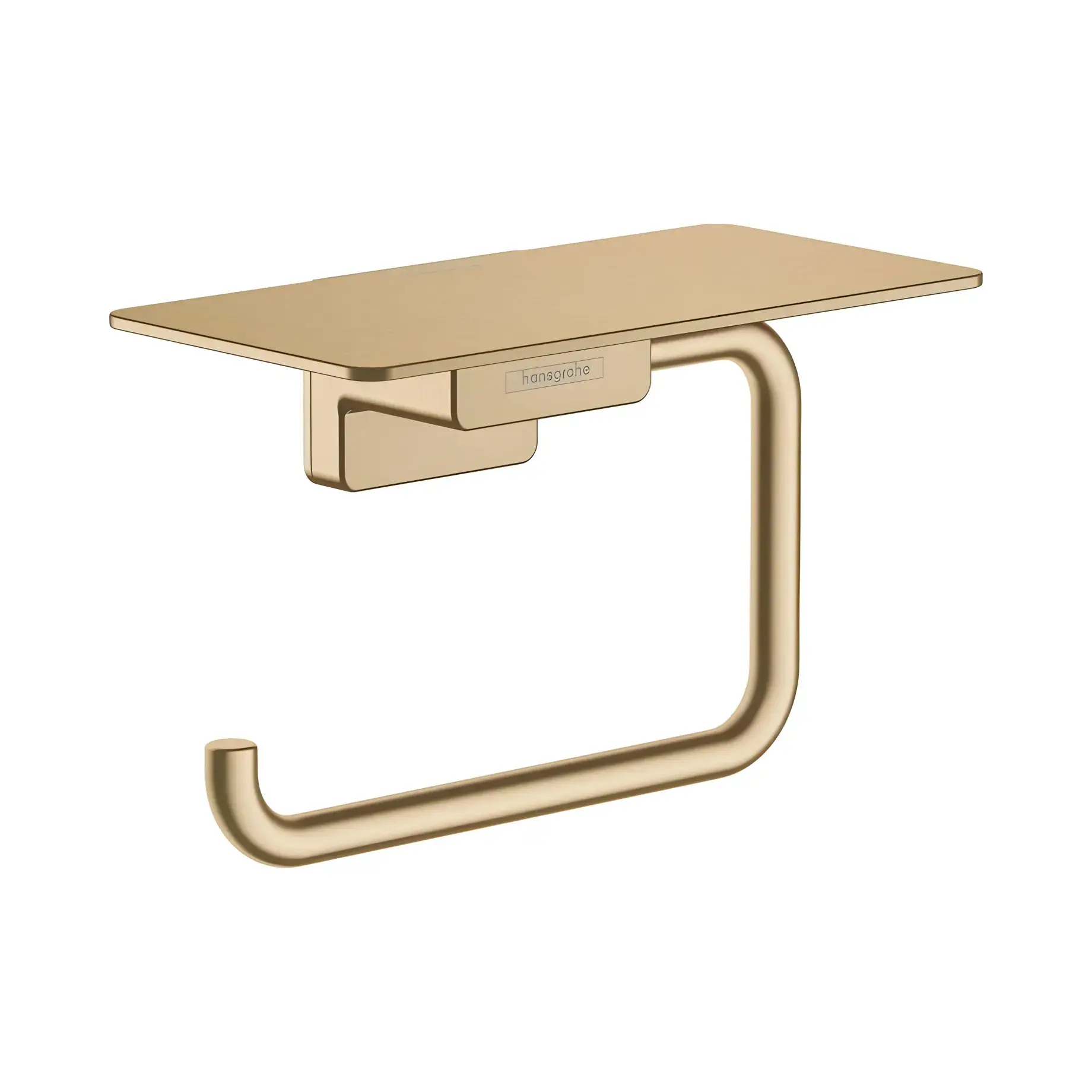 Тримач для туалетного паперу з полицею AddStoris Hansgrohe 41772140 Brushed Bronze — вид на білому тлі