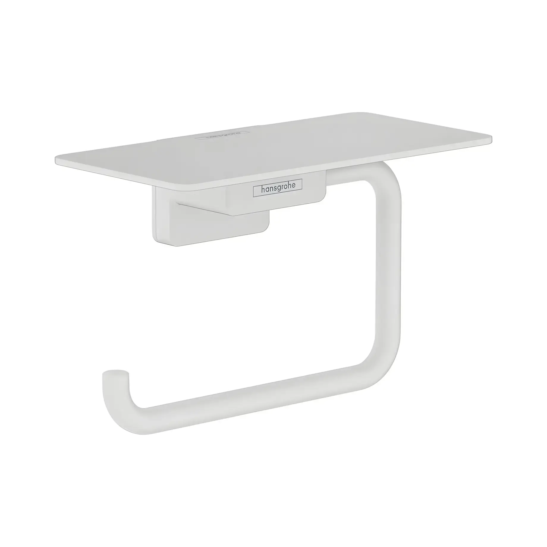 Тримач для туалетного паперу з полицею AddStoris Hansgrohe 41772700 White Matt — вид на білому тлі