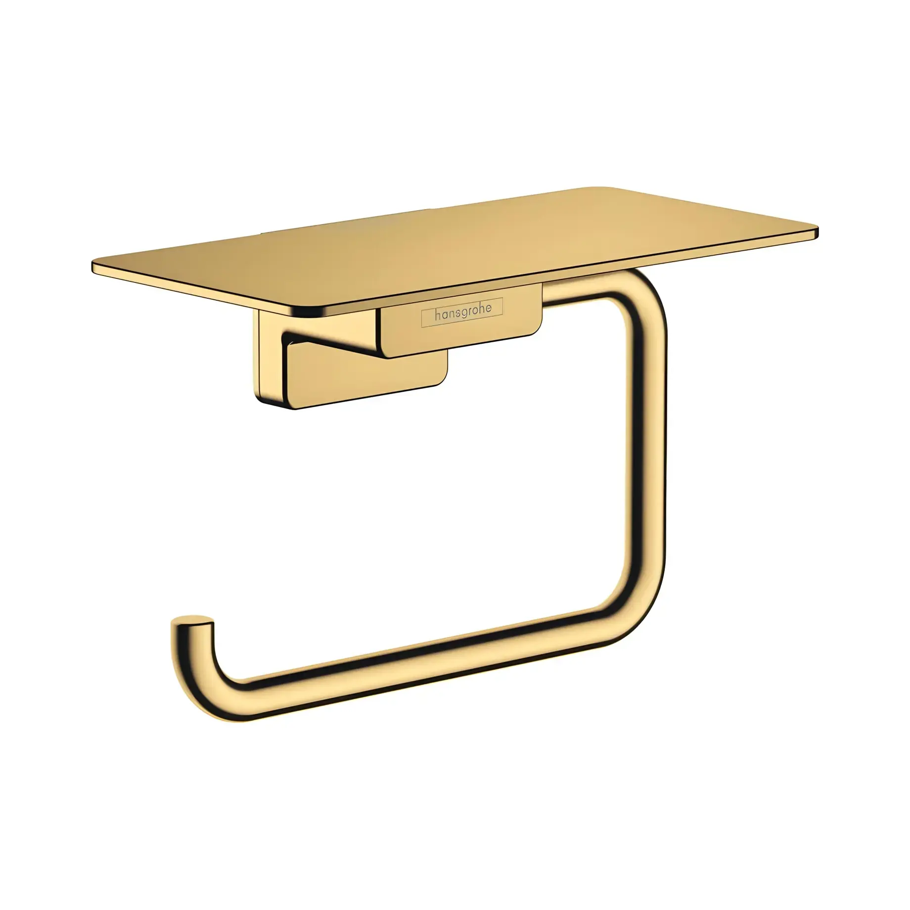 Тримач для туалетного паперу з полицею AddStoris Hansgrohe 41772990 Polished Gold Optic — вид на білому тлі