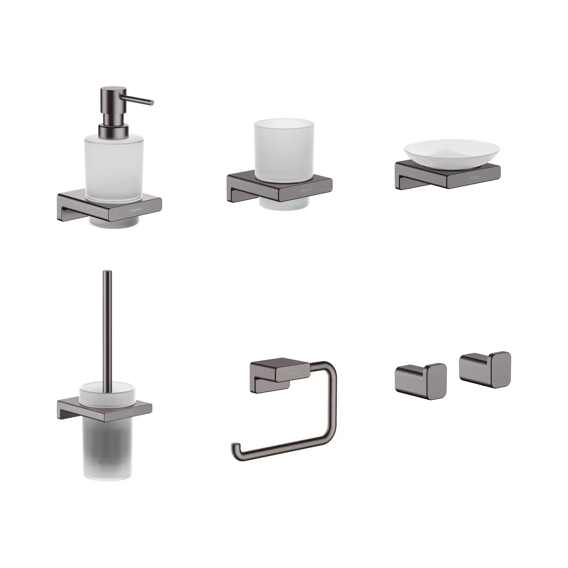 Набір аксесуарів 7-в-1 AddStoris Hansgrohe KIT141746340 Brushed Black Chrome — вид на білому тлі