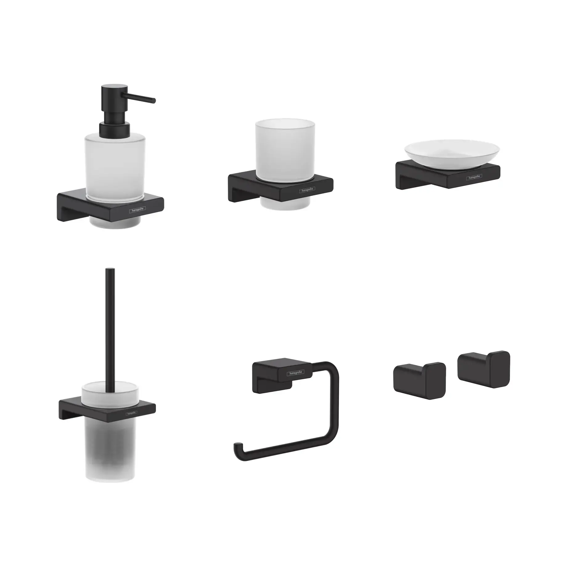 Набір аксесуарів 7-в-1 AddStoris Hansgrohe KIT141746670 Matt Black — вид на білому тлі