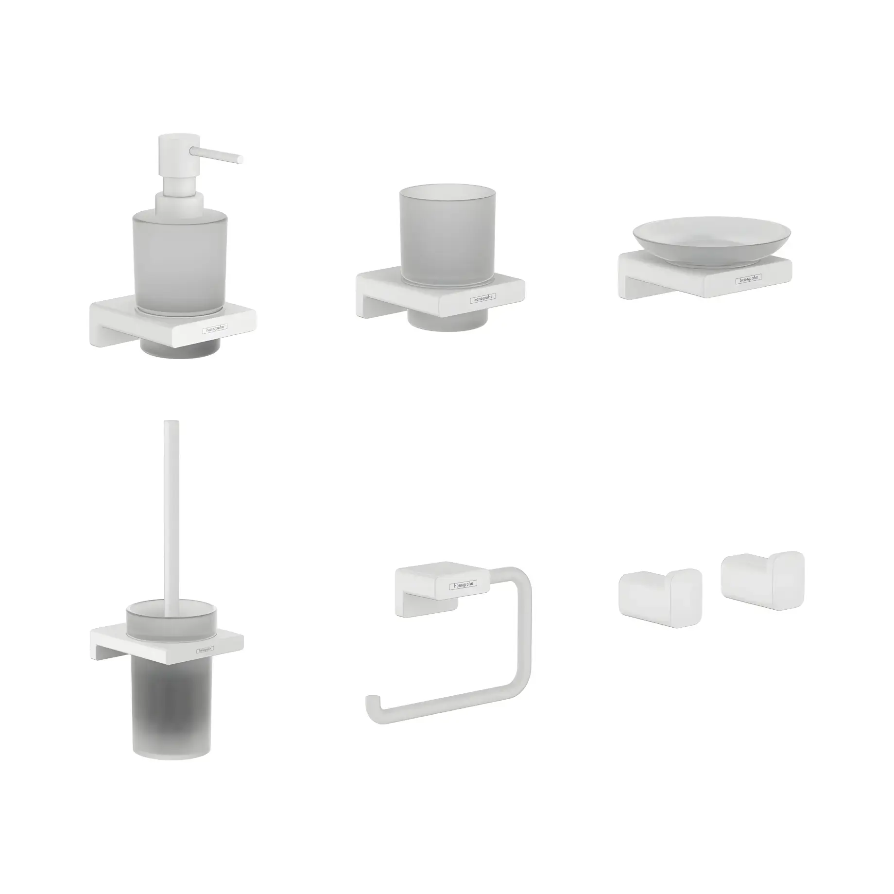 Набор аксессуаров 7-в-1 AddStoris Hansgrohe KIT141746700 Matt White — вид на белом фоне