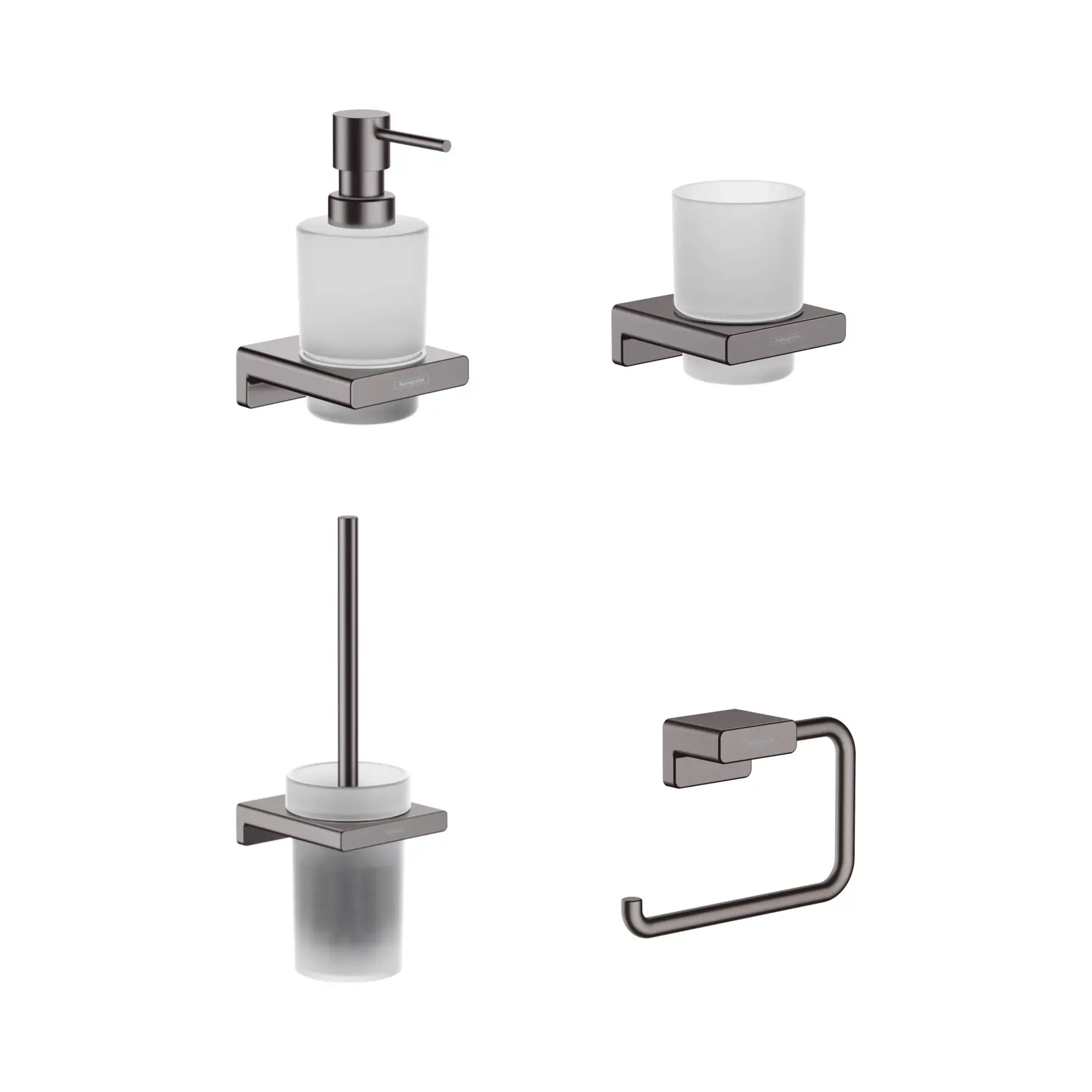Набір аксесуарів 4-в-1 AddStoris Hansgrohe KIT241746340 Brushed Black Chrome — вид на білому тлі