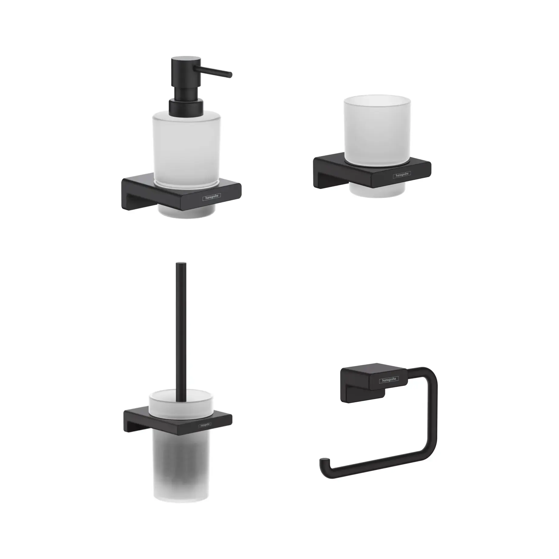 Набір аксесуарів 4-в-1 AddStoris Hansgrohe KIT241746670 Matt Black — вид на білому тлі