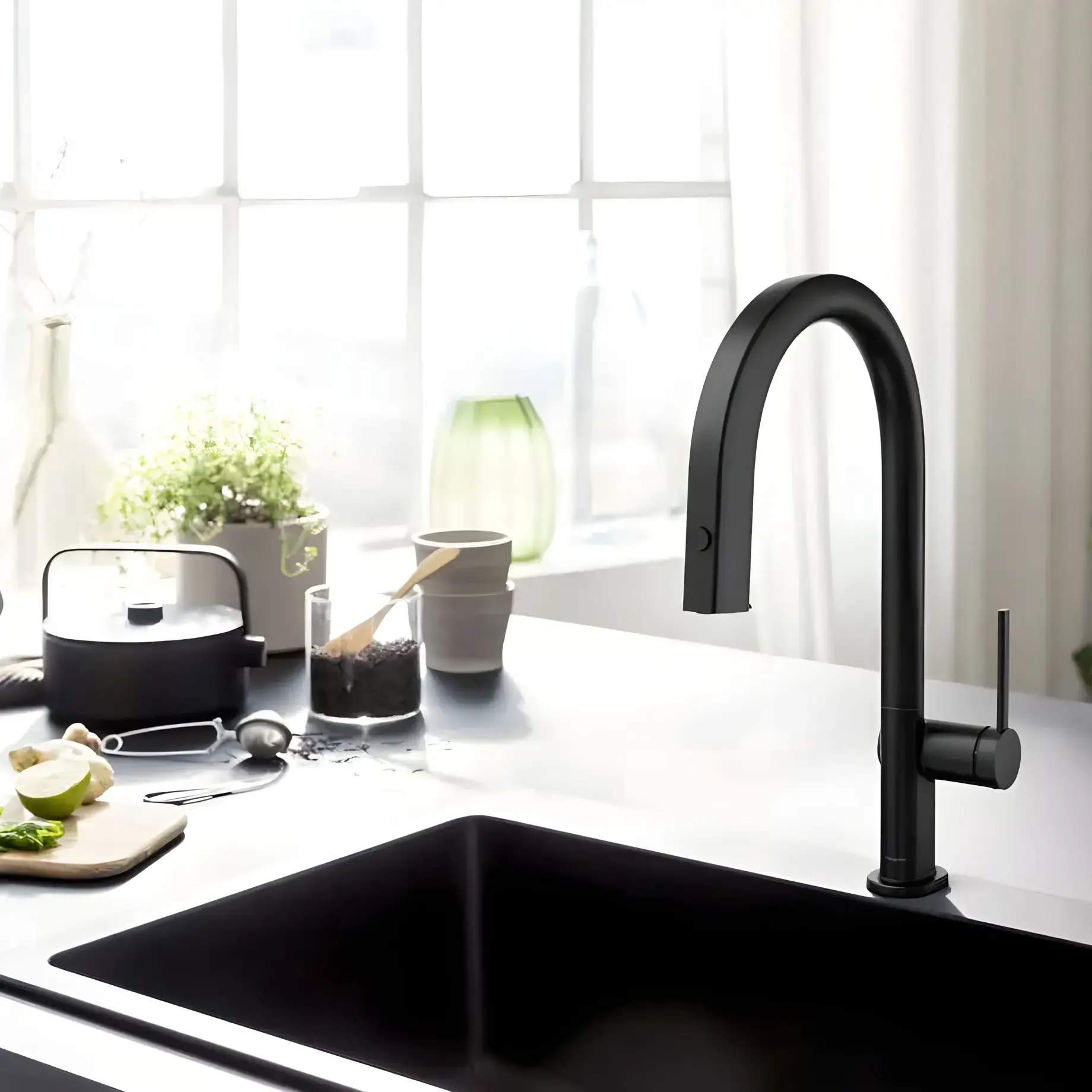 Змішувач для кухні Aqittura M91 Hansgrohe 76803670 Matt Black — вид спереду