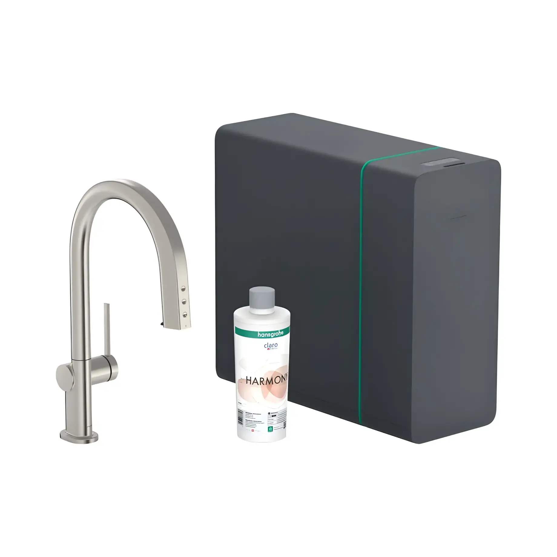 Змішувач для кухні Aqittura M91 Hansgrohe 76838800 Stainless Steel Finish — вид на білому тлі