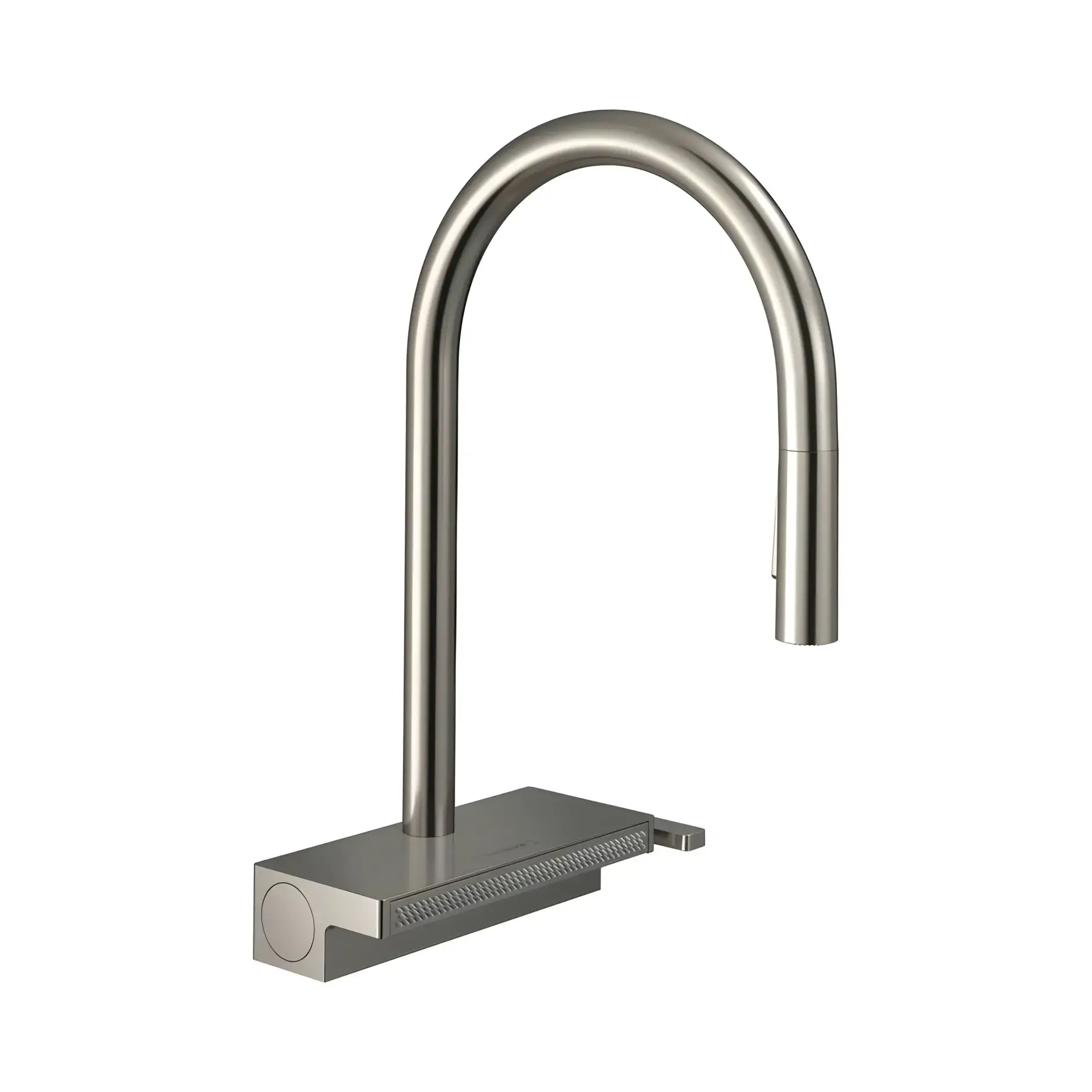 Змішувач для кухні Aquno Select M81 Hansgrohe 73831800 Stainless Steel Finish — вид на білому тлі