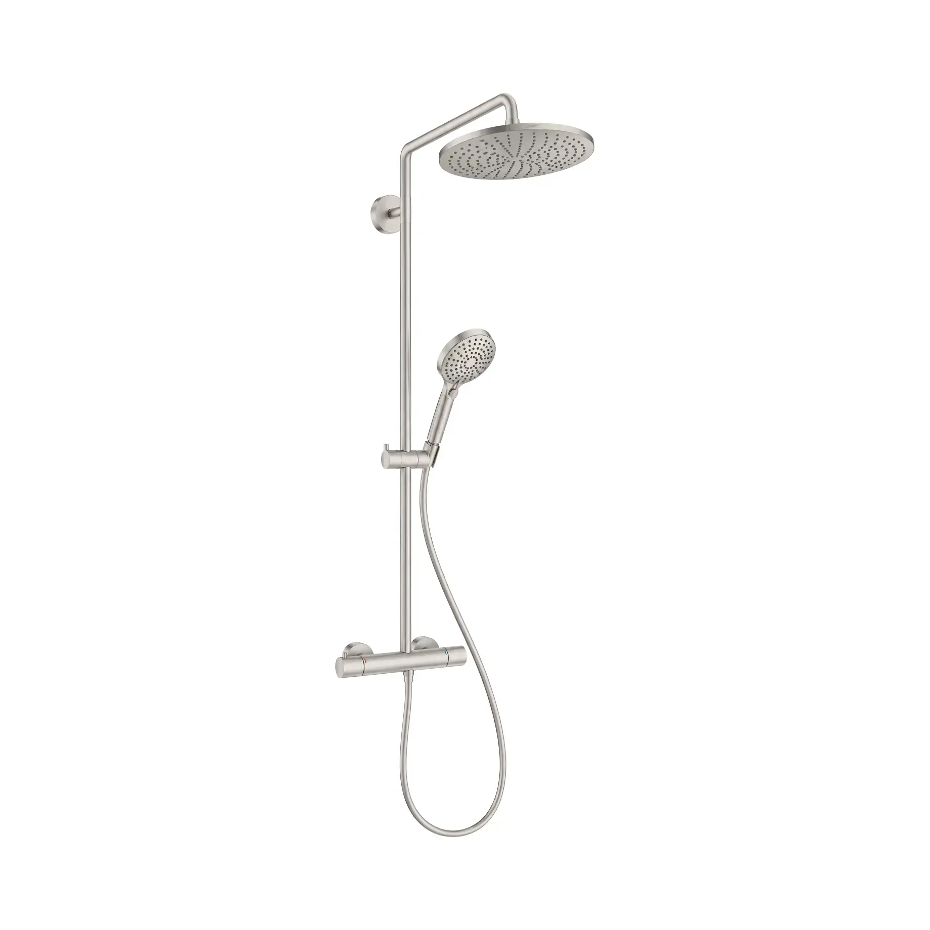 Душова система з термостатом Croma Select S Hansgrohe 26891800 Stainless Steel Optic — вид на білому тлі