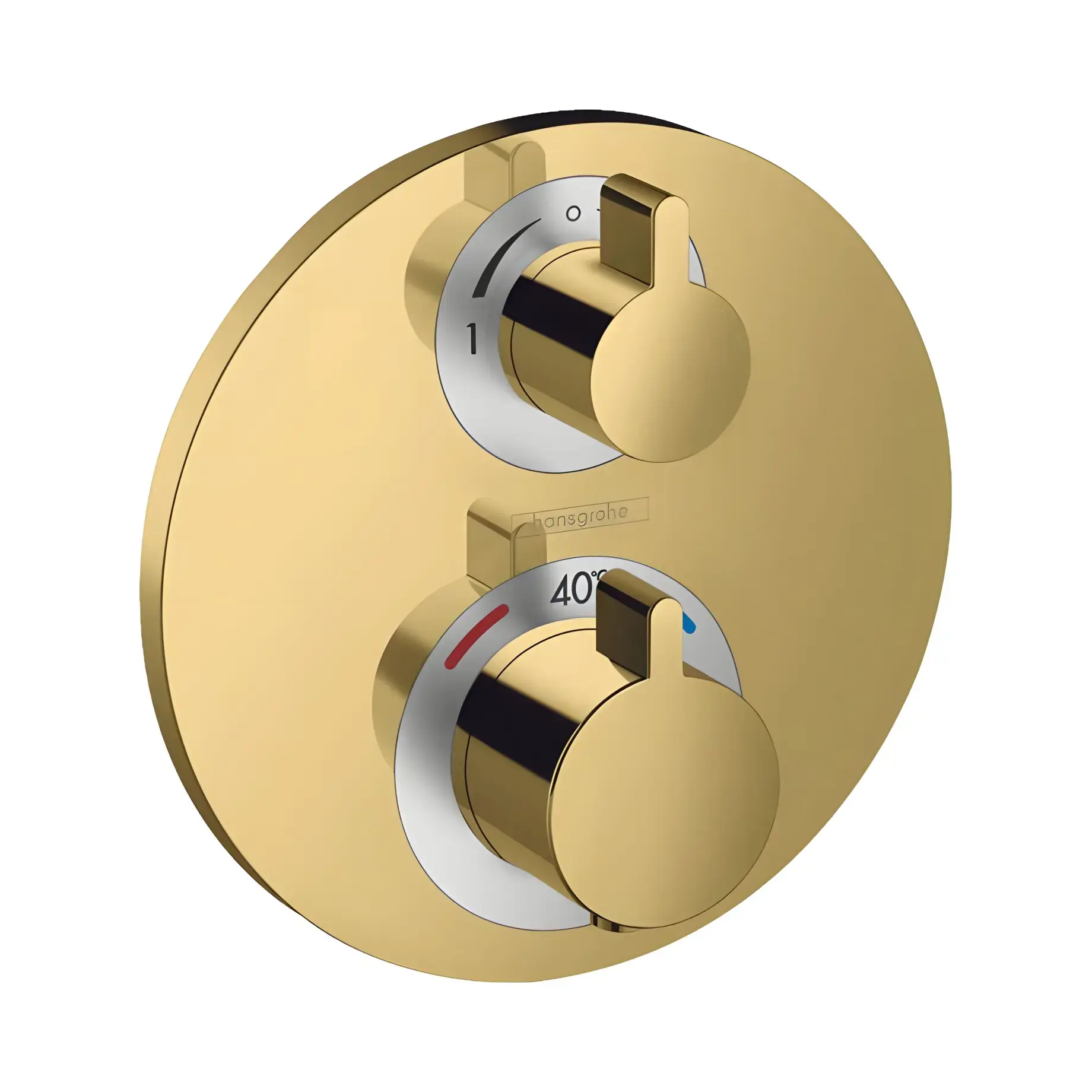 Термостат для ванни та душу Ecostat S Hansgrohe 15758990 Polished Gold Optic — вид на білому тлі