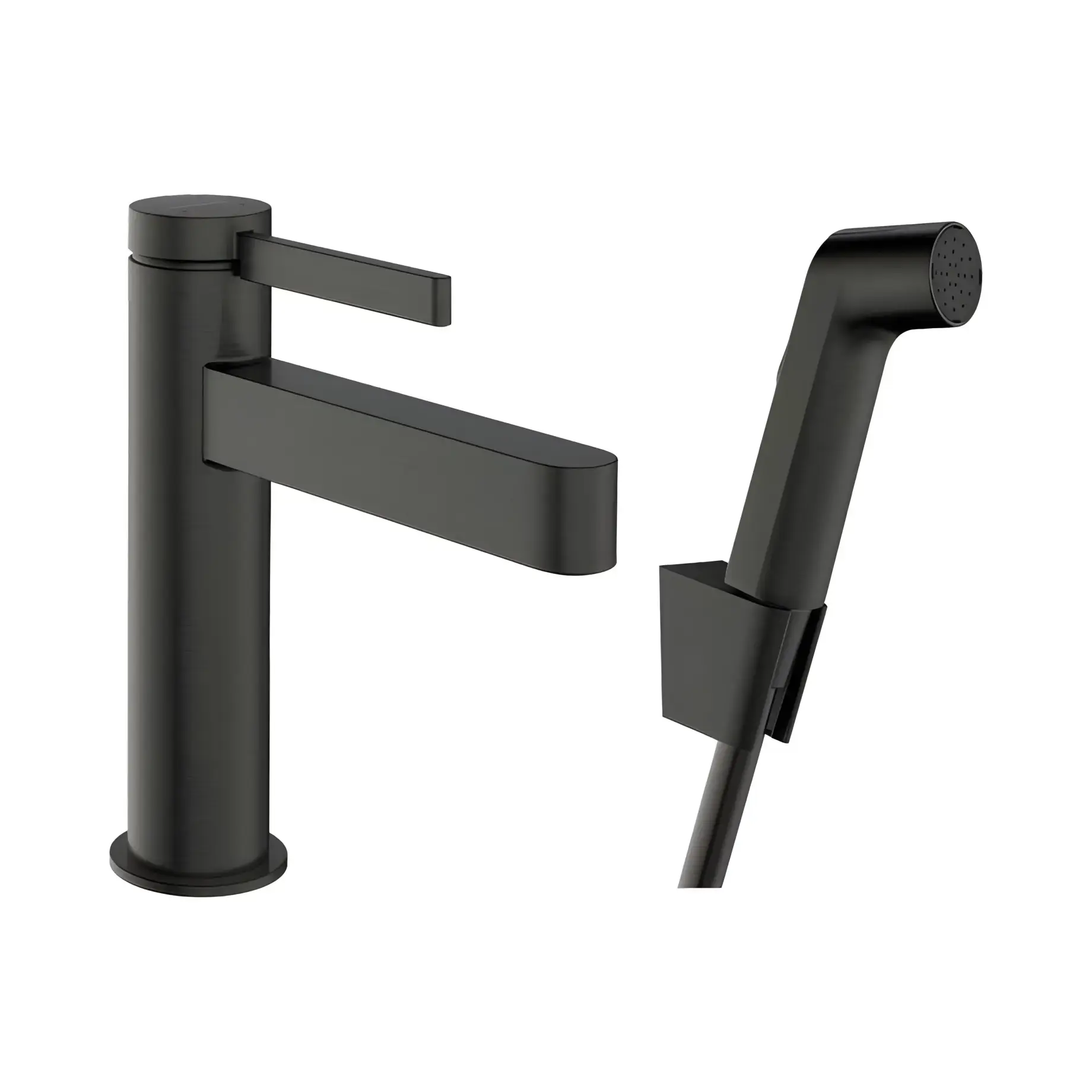 Змішувач для раковини з гігієнічним душем Finoris Hansgrohe 76210340 Brushed Black Chrome — вид на білому тлі