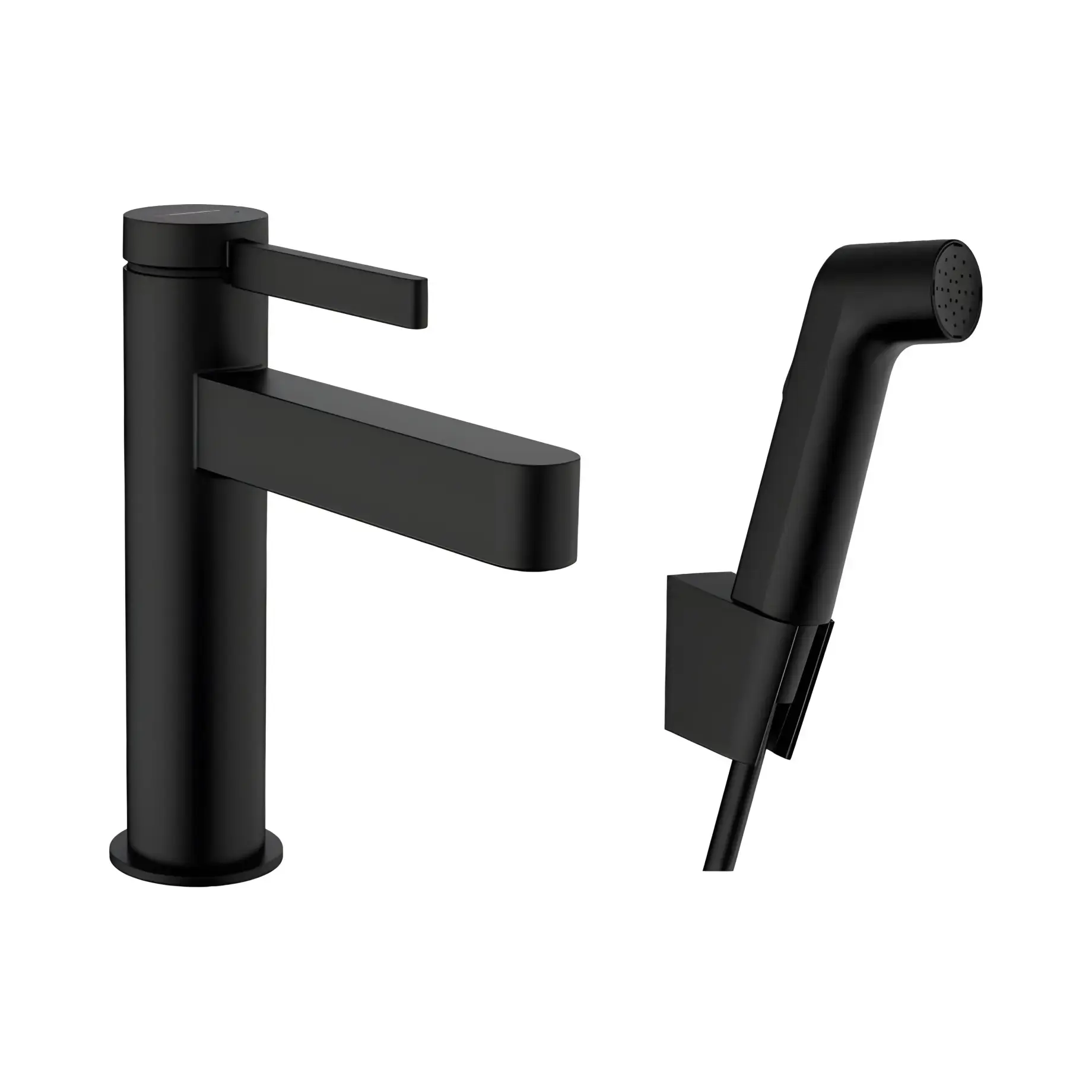 Змішувач для раковини з гігієнічним душем Finoris Hansgrohe 76210670 Matt Black — вид на білому тлі