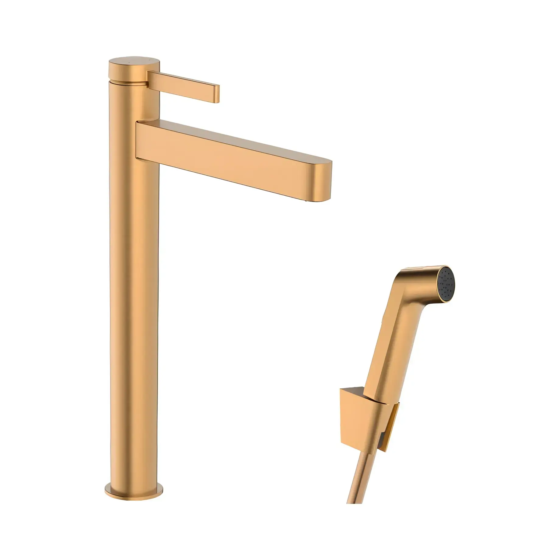 Змішувач для раковини з гігієнічним душем Finoris Hansgrohe 76220140 Brushed Bronze — вид на білому тлі