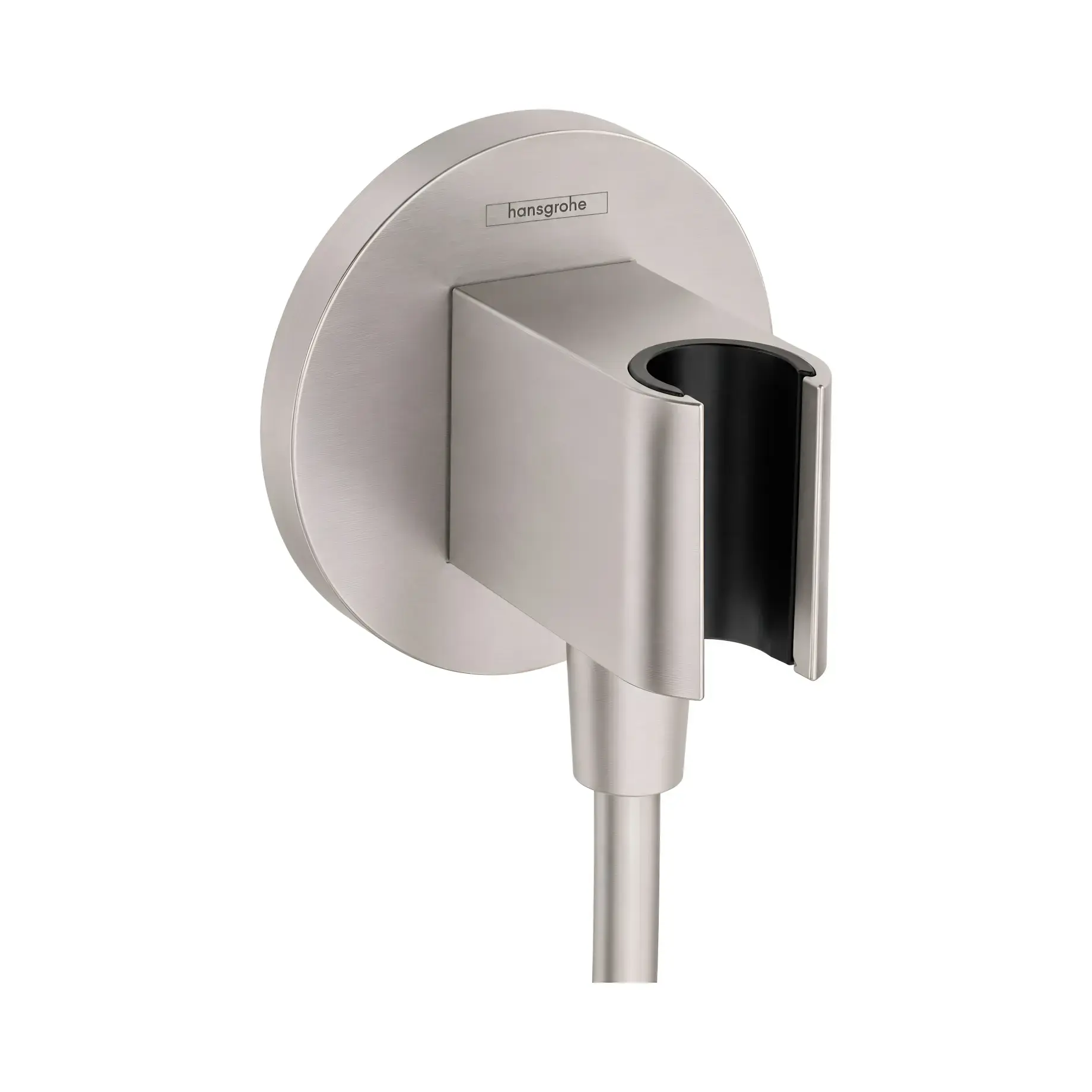 Шлангове під'єднання з тримачем FixFit Porter S Hansgrohe 26888800 Stainless Steel Optic — вид на білому тлі