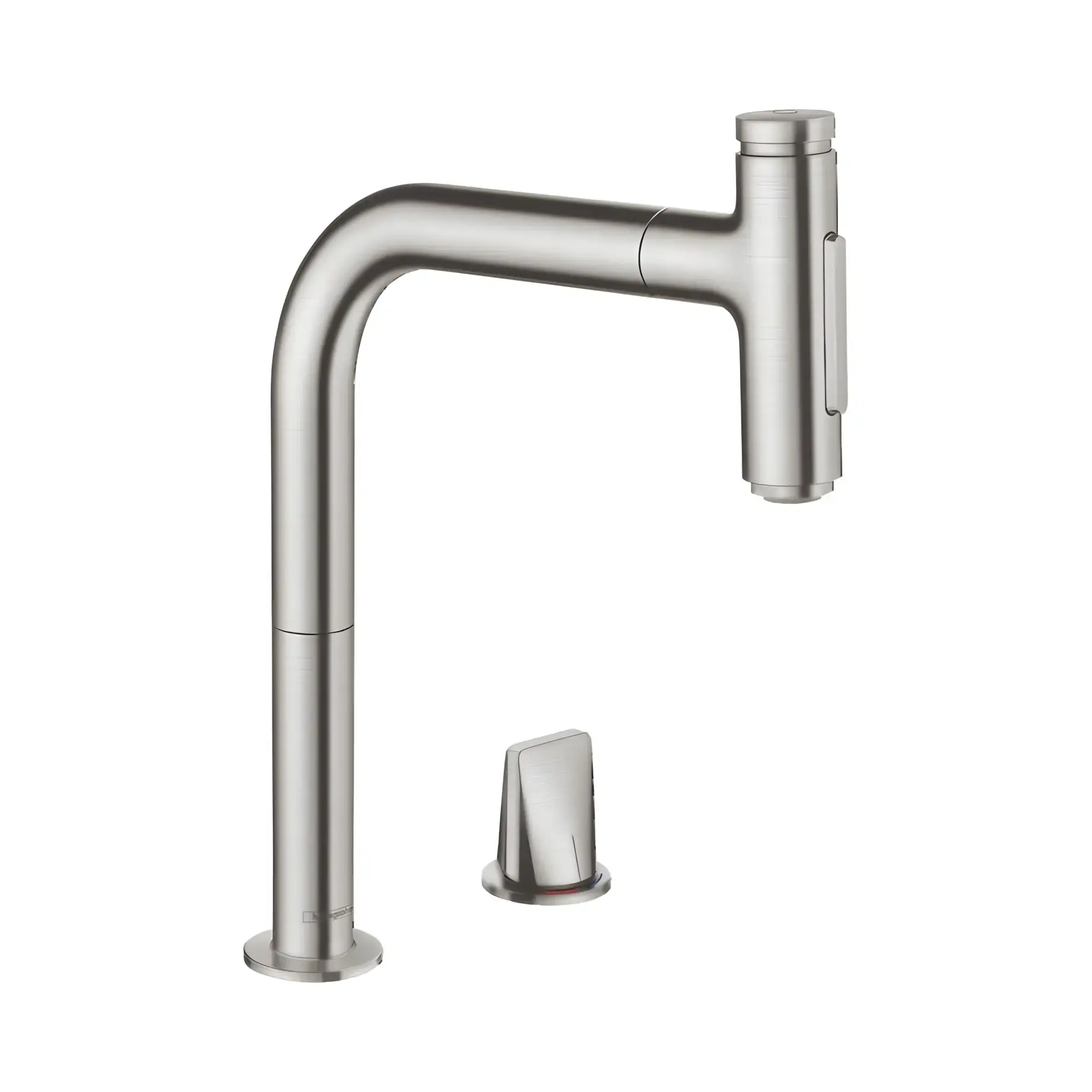 Змішувач для кухні Metris Select M71 Hansgrohe 73818800 Stainless Steel Finish — вид на білому тлі