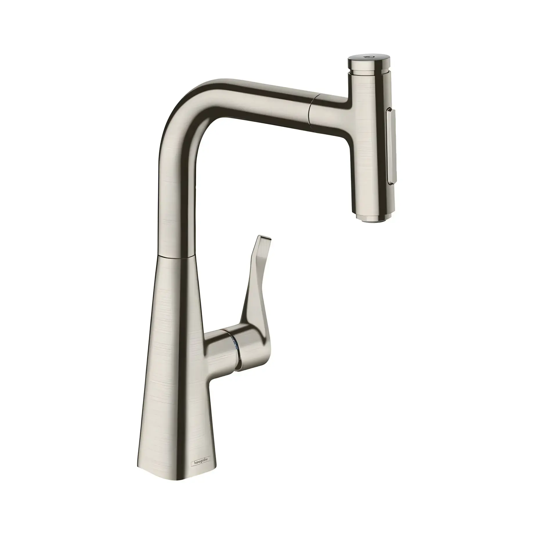 Змішувач для кухні Metris Select M71 Hansgrohe 73822800 Stainless Steel Finish — вид на білому тлі