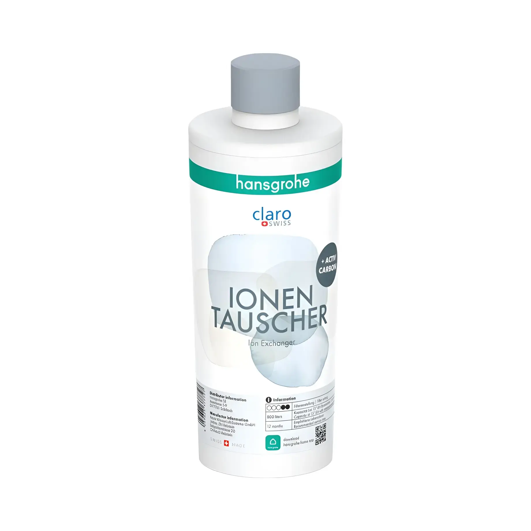 Фільтр із йонообмінником і активованим вугіллям Hansgrohe 76815000 — вид на білому тлі