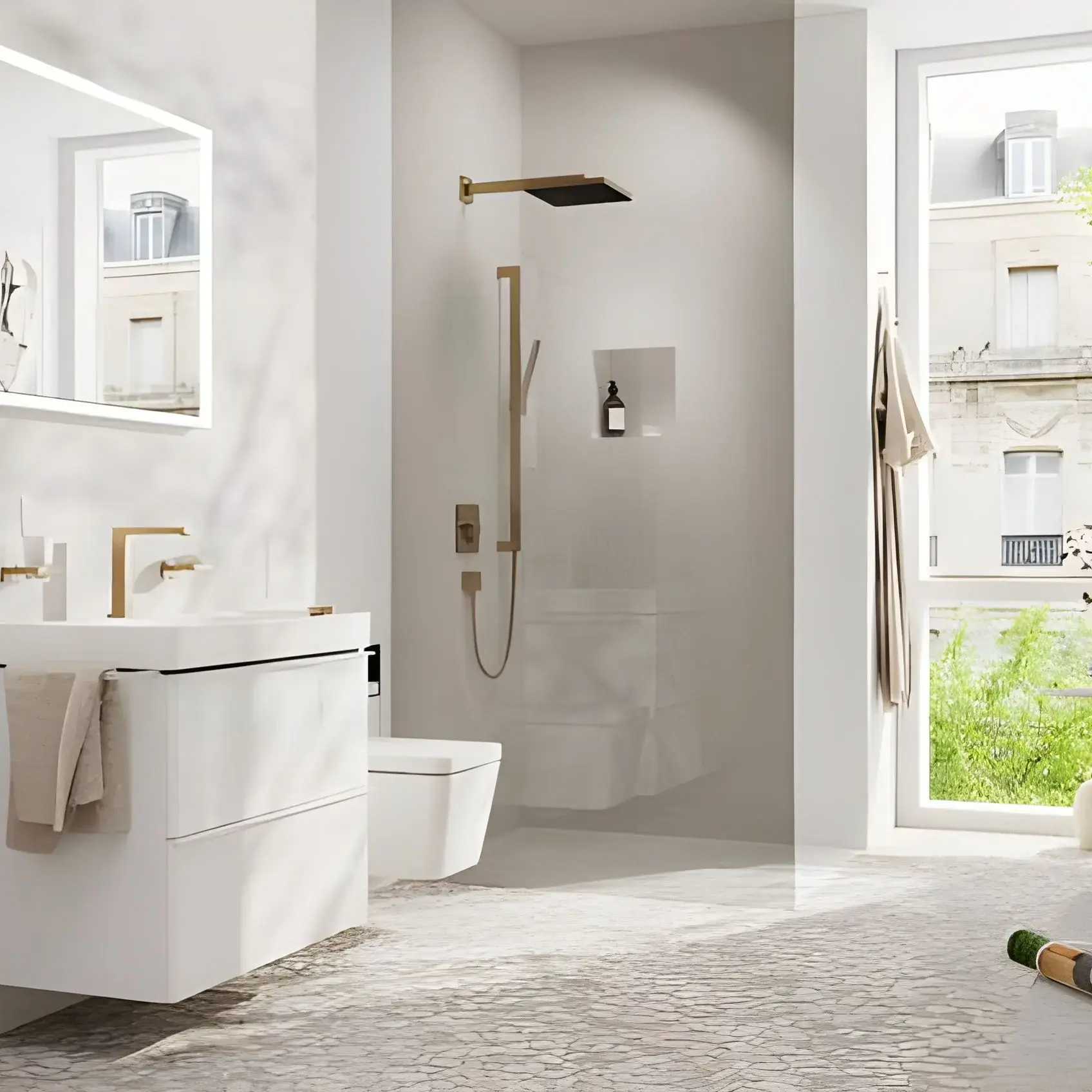 Верхній душ 1jet Pulsify E Hansgrohe 24330140 Brushed Bronze — вид ззаду