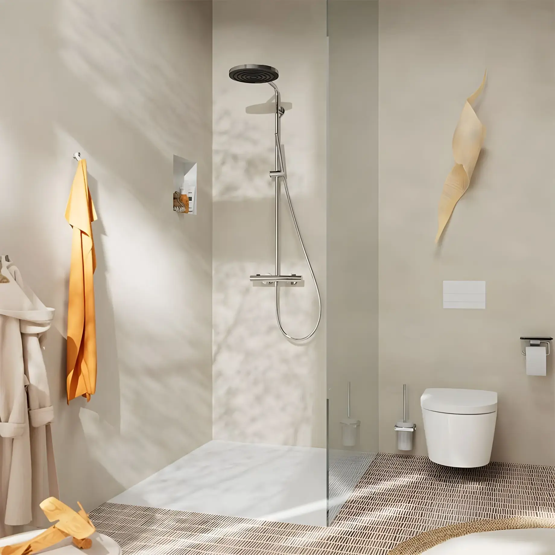 Душова система з термостатом Pulsify S Puro Hansgrohe 24223000 Chrome — вид спереду