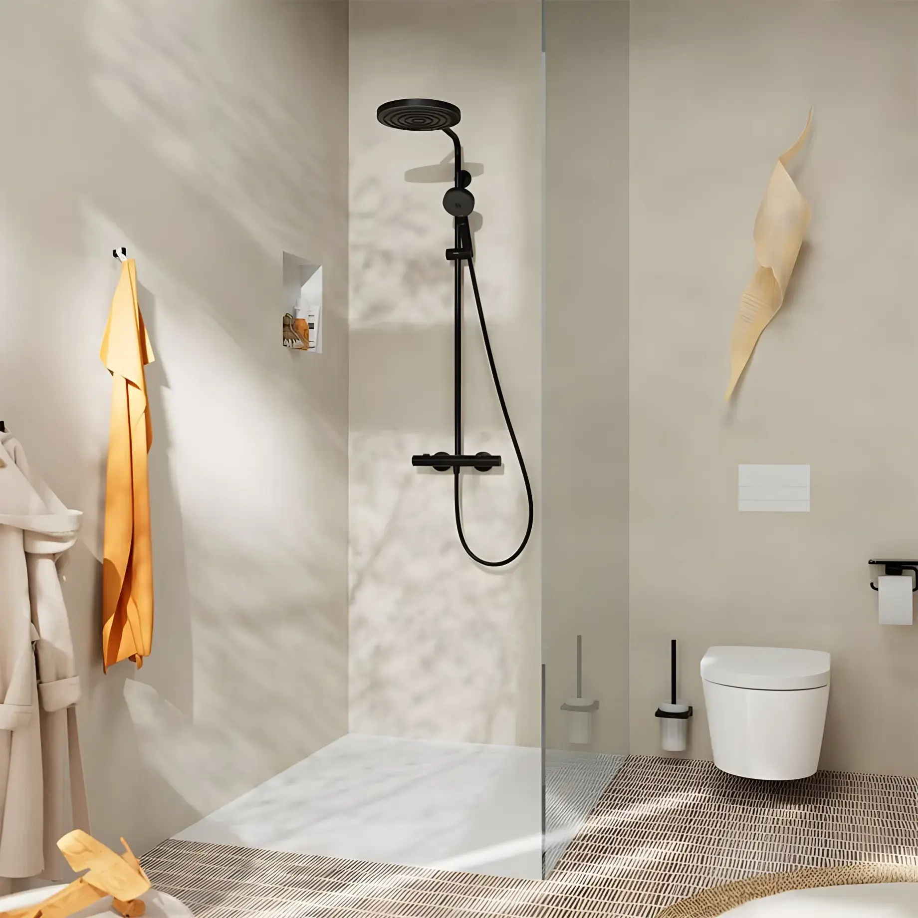 Душова система з термостатом Pulsify S Puro Hansgrohe 24237670 Matt Black — вид спереду