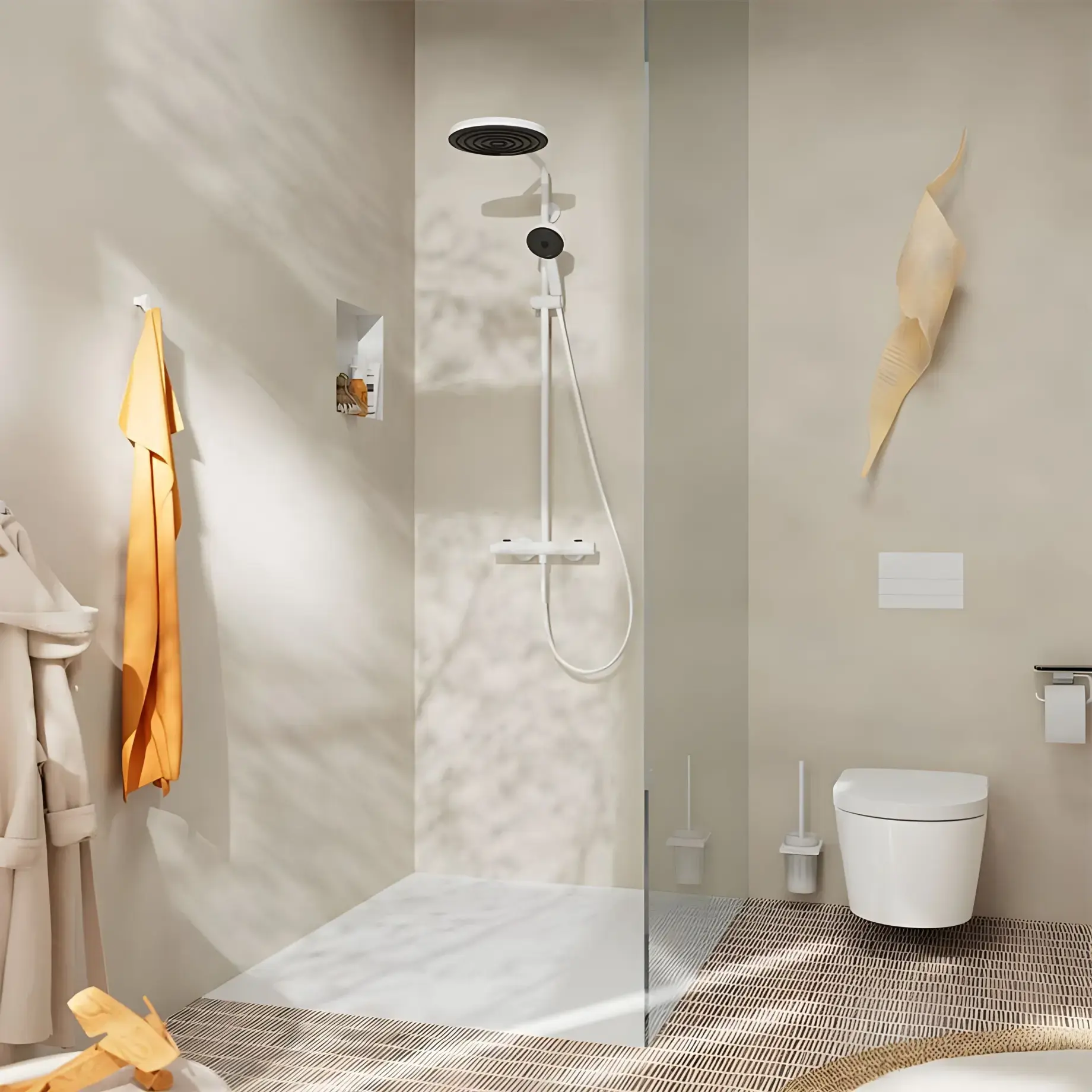 Душова система з термостатом Pulsify S Puro Hansgrohe 24237700 White Matt — вид спереду