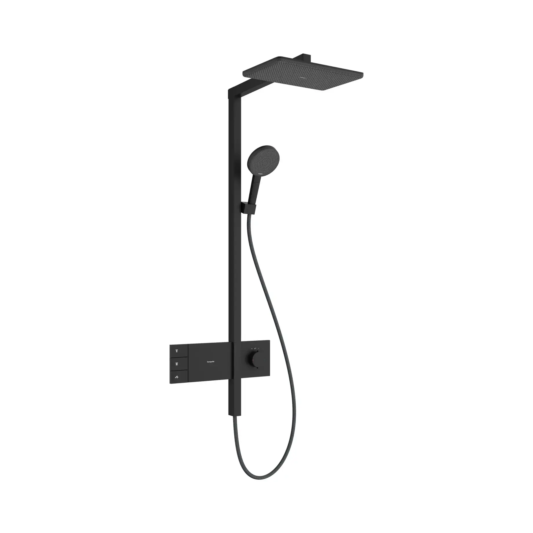 Душова система Raindance Alive Q 210/340 2jet з ShowerSelect Comfort Hansgrohe 24590670 Black Matt — вид на білому тлі