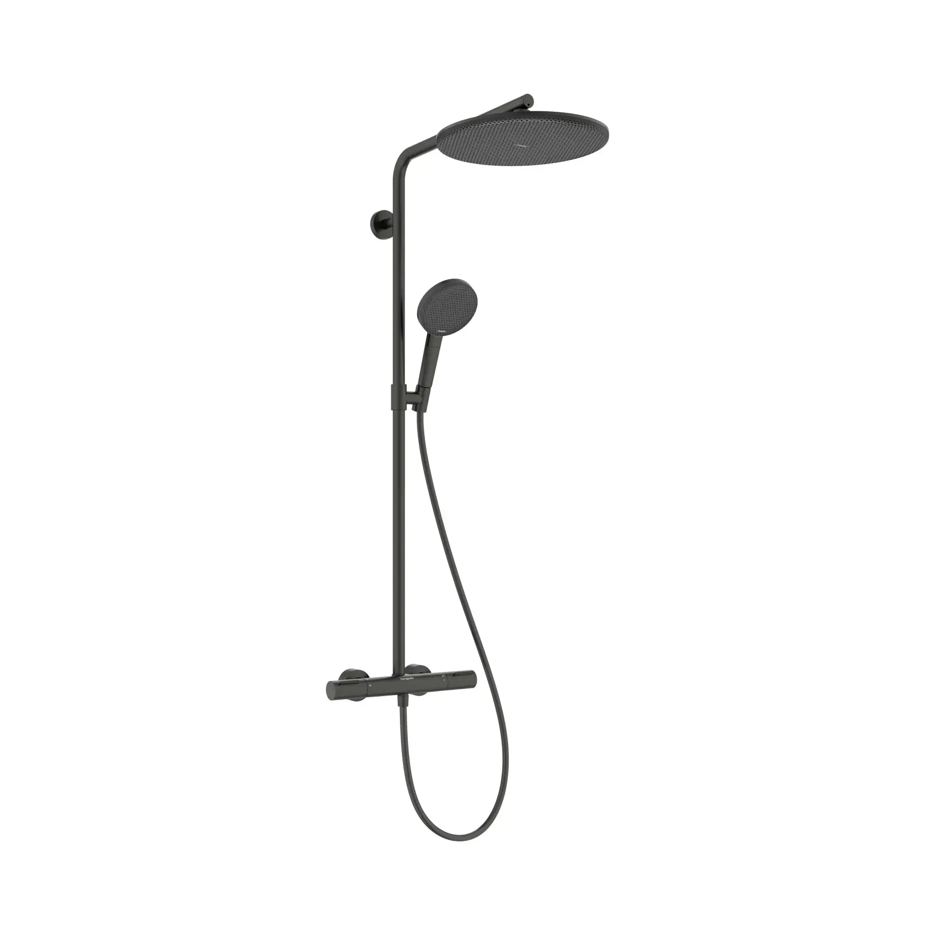 Душова система Raindance Alive S Puro 300 1jet EcoSmart з термостатом Ecostat Element Hansgrohe 24593340 Brushed Black Chrome — вид на білому тлі