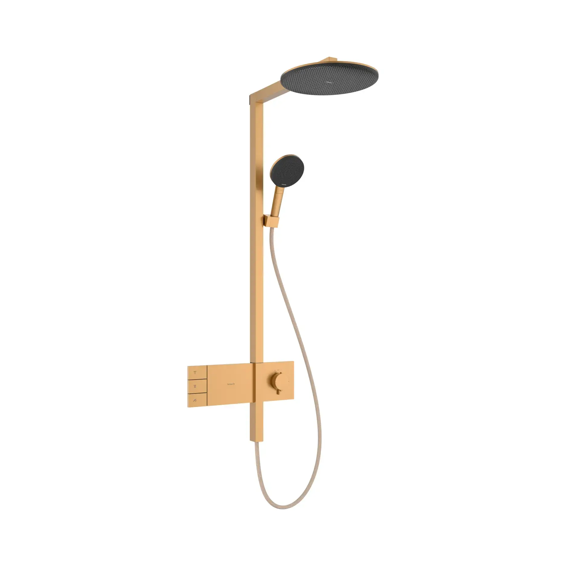 Душова система Raindance Alive S 300 2jet EcoSmart з ShowerSelect Comfort Hansgrohe 24596140 Brushed Bronze — вид на білому тлі